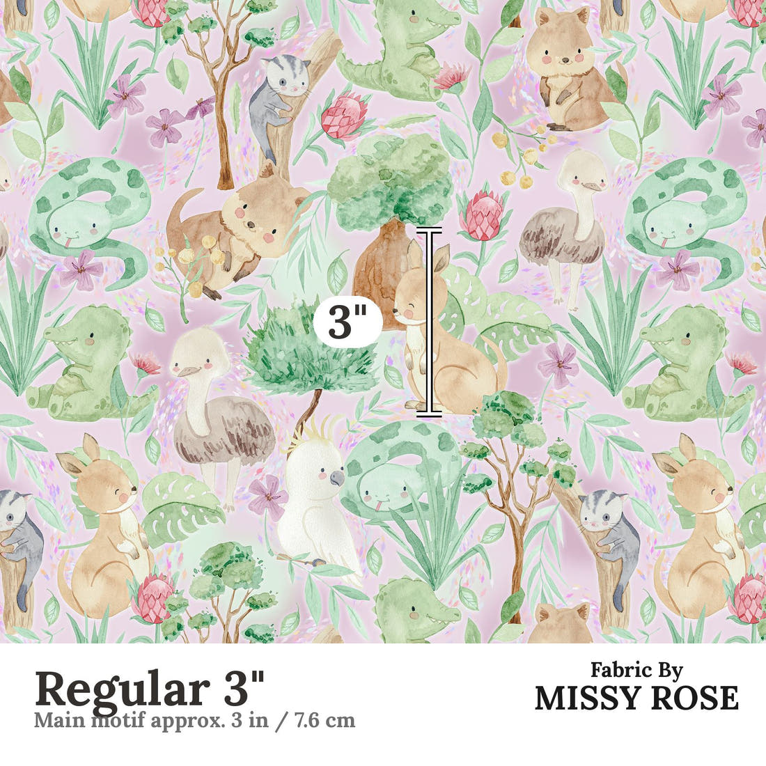 Design 318 Aussie Animals Fabric Regular 3" - print scale | Fabric by Missy Rose