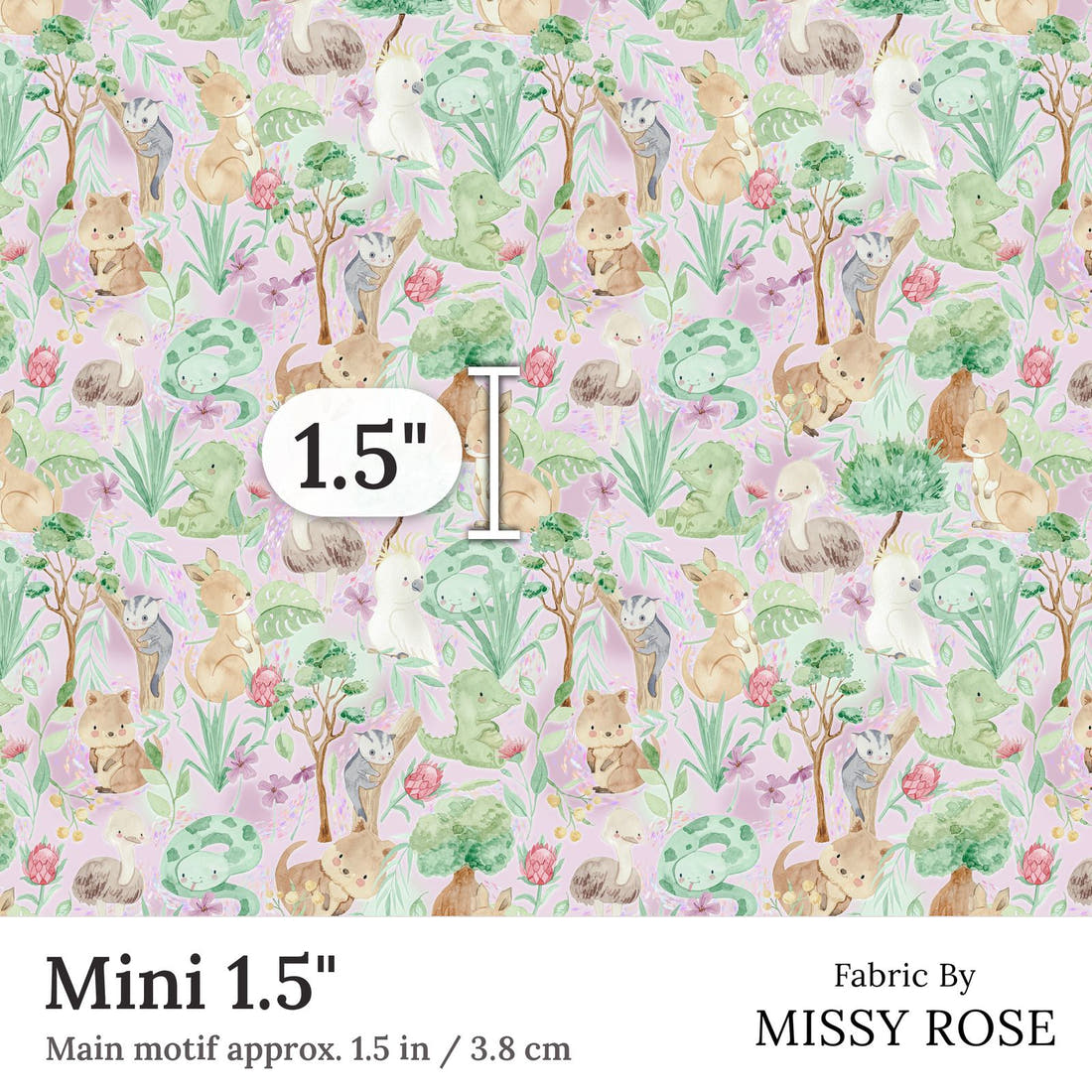Design 318 Aussie Animals Fabric Mini 1.5 inch print scale guide | Fabric by Missy Rose