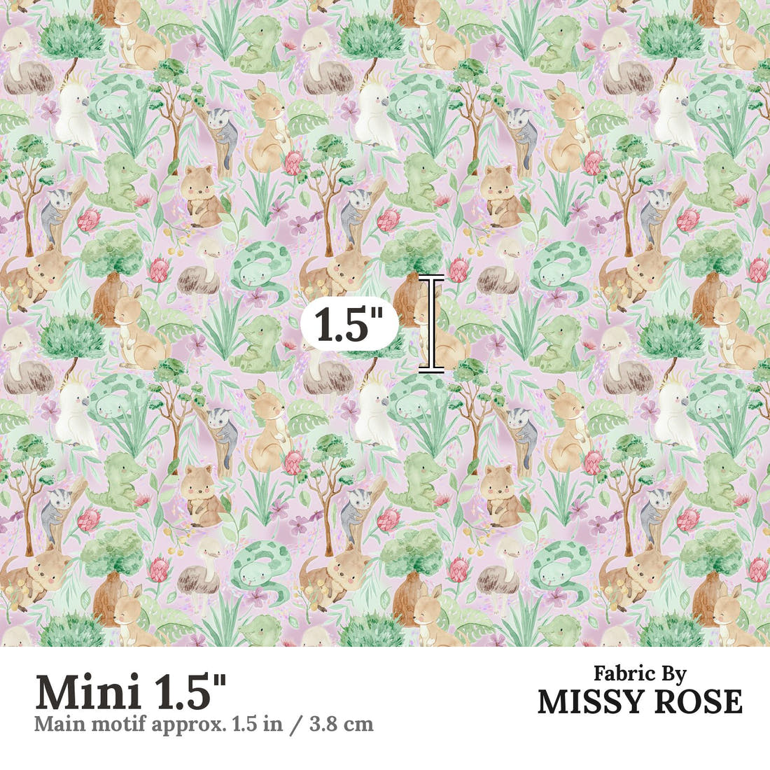 Design 318 Aussie Animals Fabric Mini 1.5" - print scale | Fabric by Missy Rose