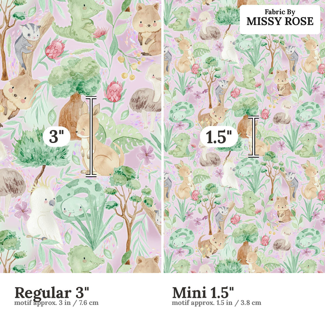 Design 318 Aussie Animals Fabric size comparison - print scale | Fabric by Missy Rose
