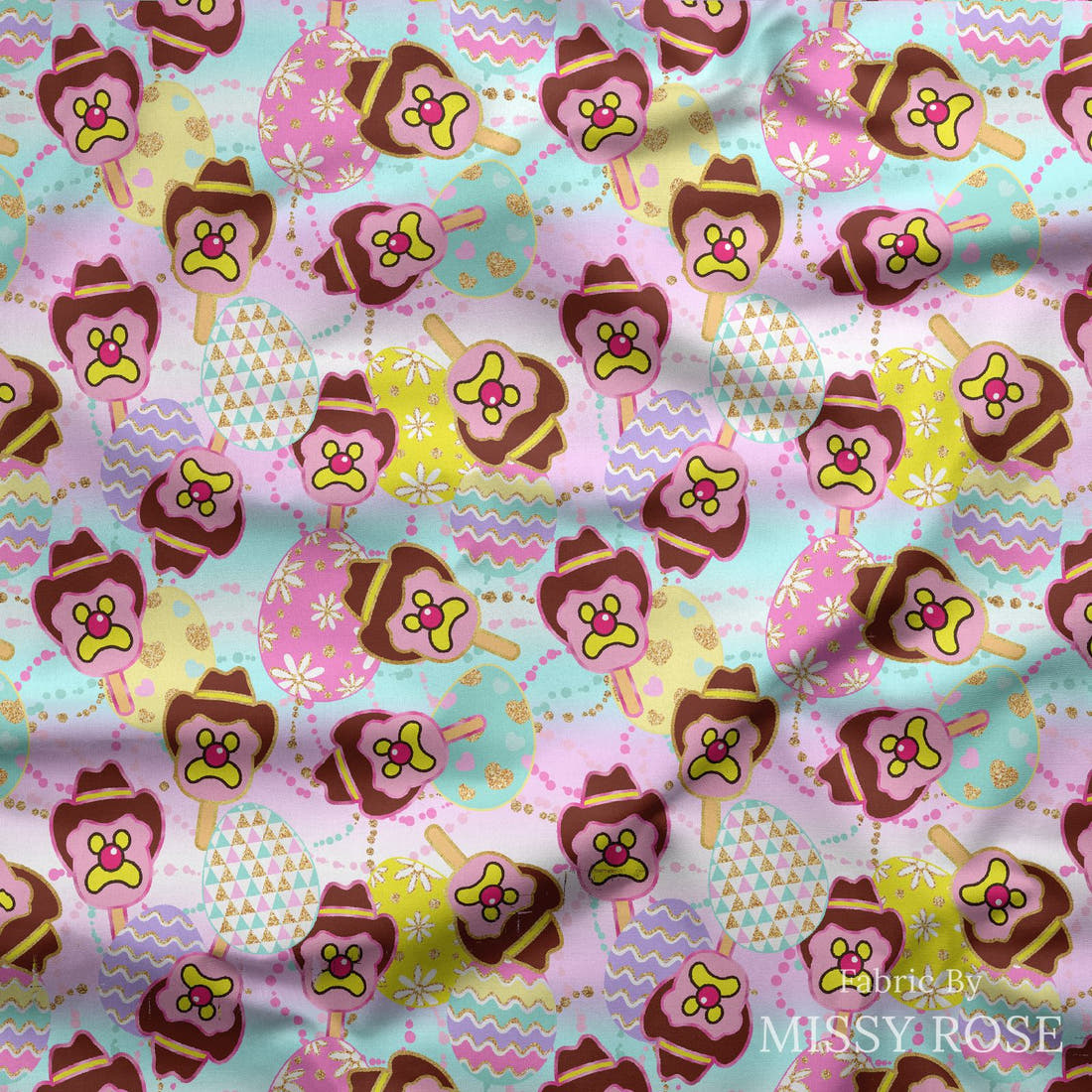 Design 319 Easter Ice Cream Fabric draped fabric mockup – custom printed fabric by the metre | Fabric by Missy Rose