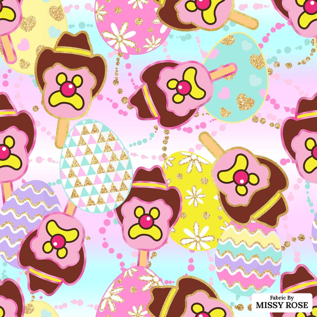 Design 319 Easter Ice Cream Fabric - flat view of the print, zoom in for detail | Fabric by Missy Rose