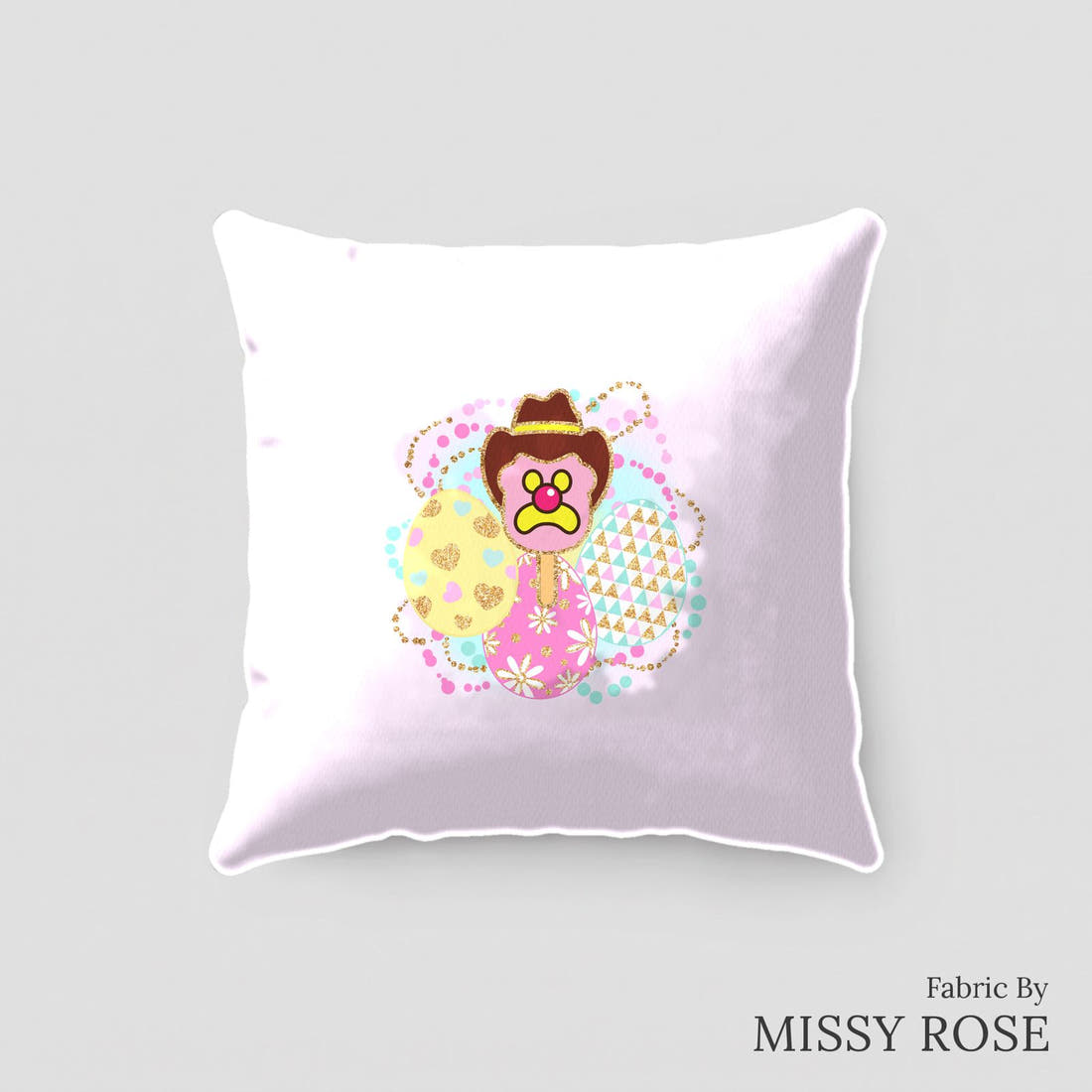 Design 319 Easter Ice Cream Panel sewn into a cushion – see how the panel looks made up | Fabric by Missy Rose