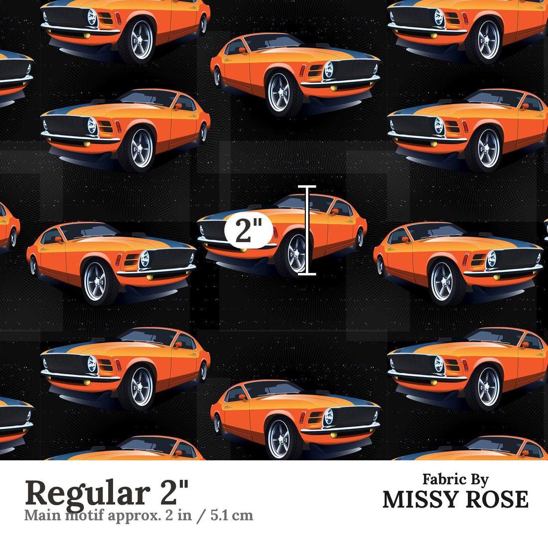 Design 32 Orange Car Fabric Regular 2" - print scale | Fabric by Missy Rose