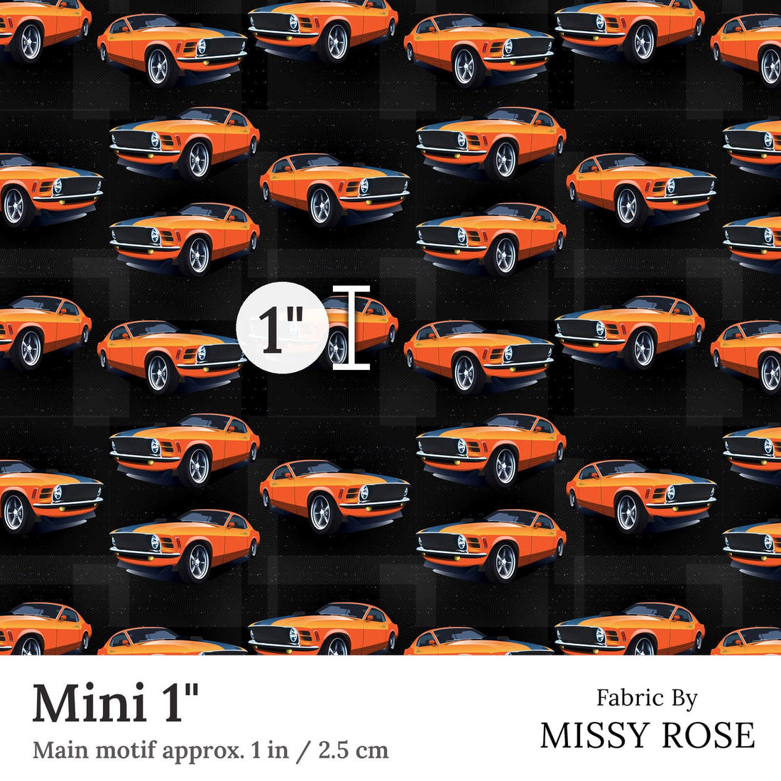 Design 32 Orange Car Fabric Mini 1 inch print scale guide | Fabric by Missy Rose