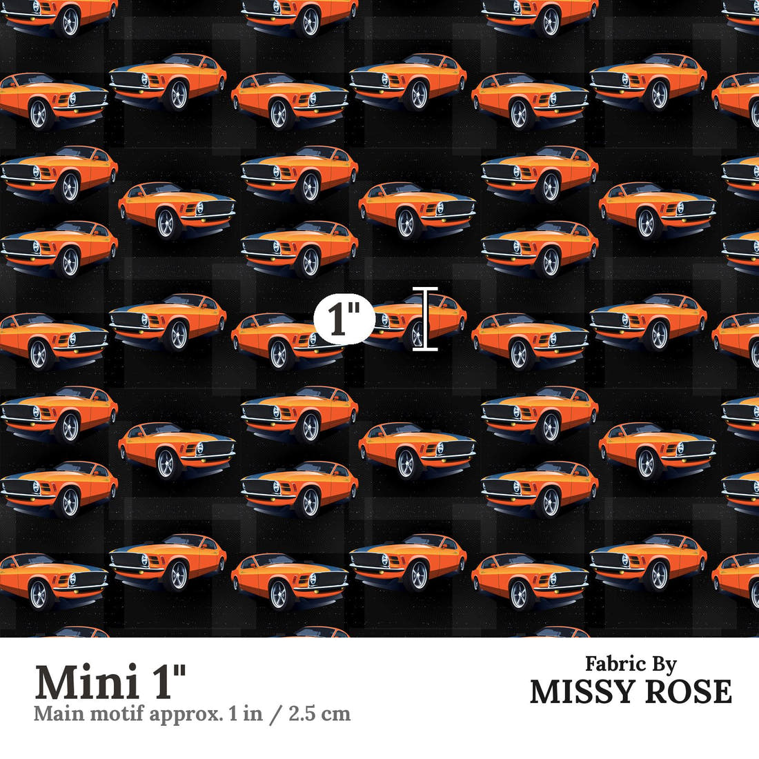 Design 32 Orange Car Fabric Mini 1" - print scale | Fabric by Missy Rose