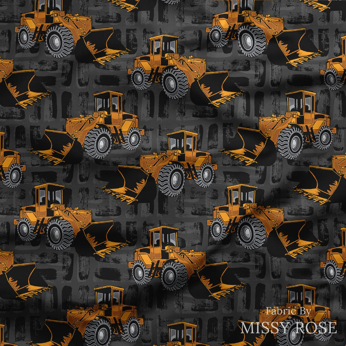 Design 321 Bulldozer Fabric draped fabric mockup – custom printed fabric by the metre | Fabric by Missy Rose