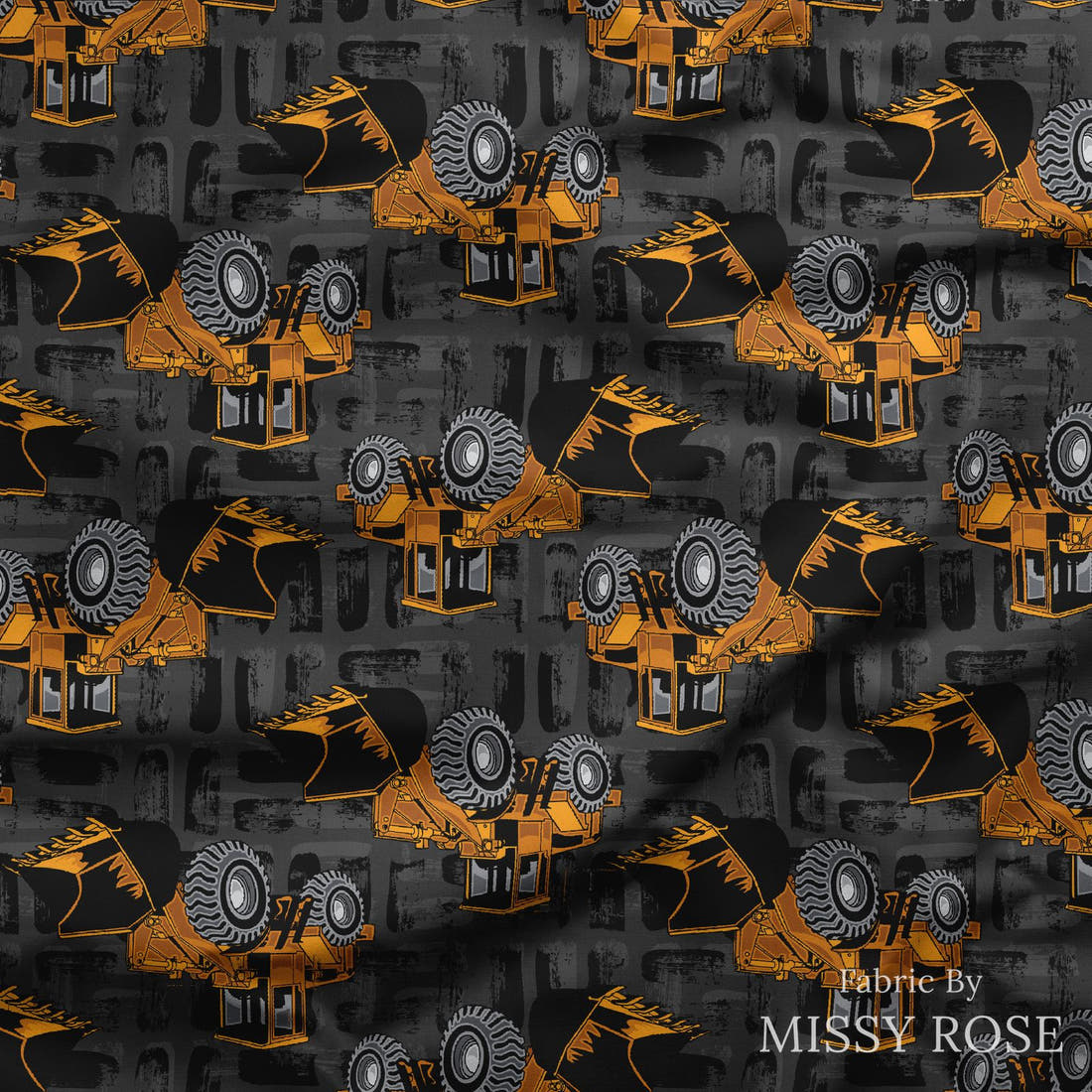 Design 321 Bulldozer Fabric draped fabric mockup – custom printed fabric by the metre | Fabric by Missy Rose