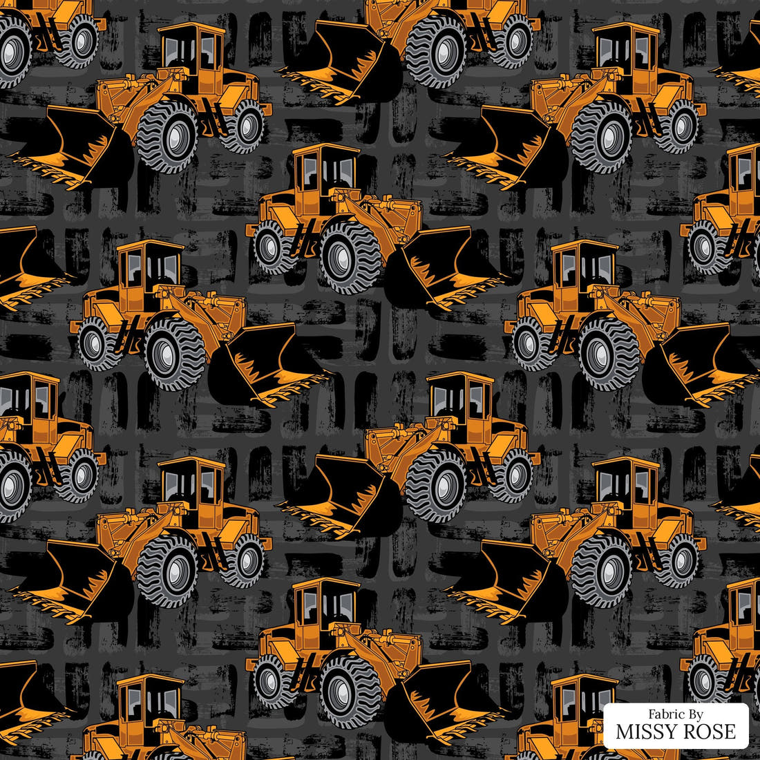 Design 321 Bulldozer Fabric - flat view of the print, zoom in for detail | Fabric by Missy Rose