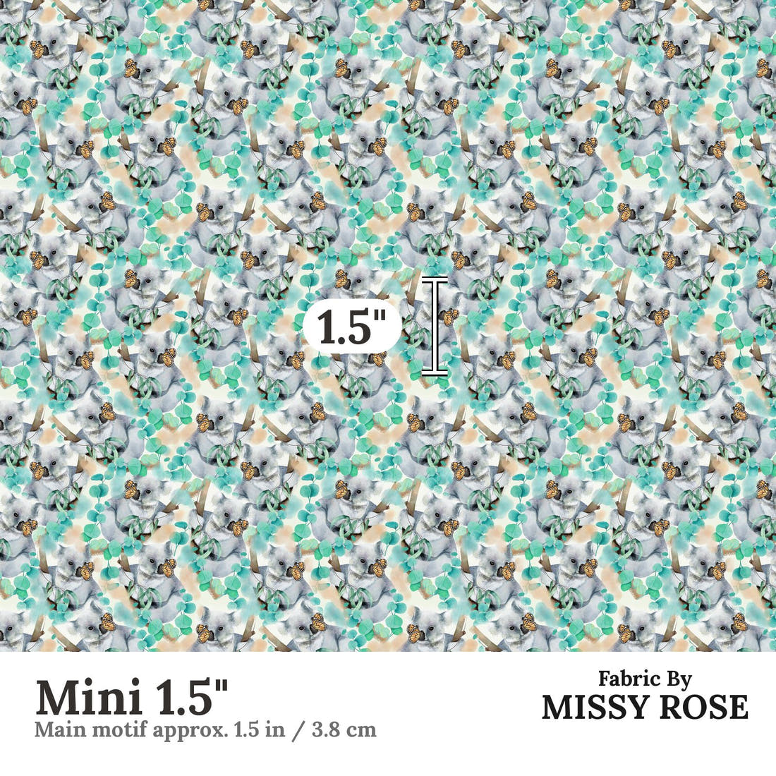 Design 323 Butterfly Koala Fabric Mini 1.5" - print scale | Fabric by Missy Rose