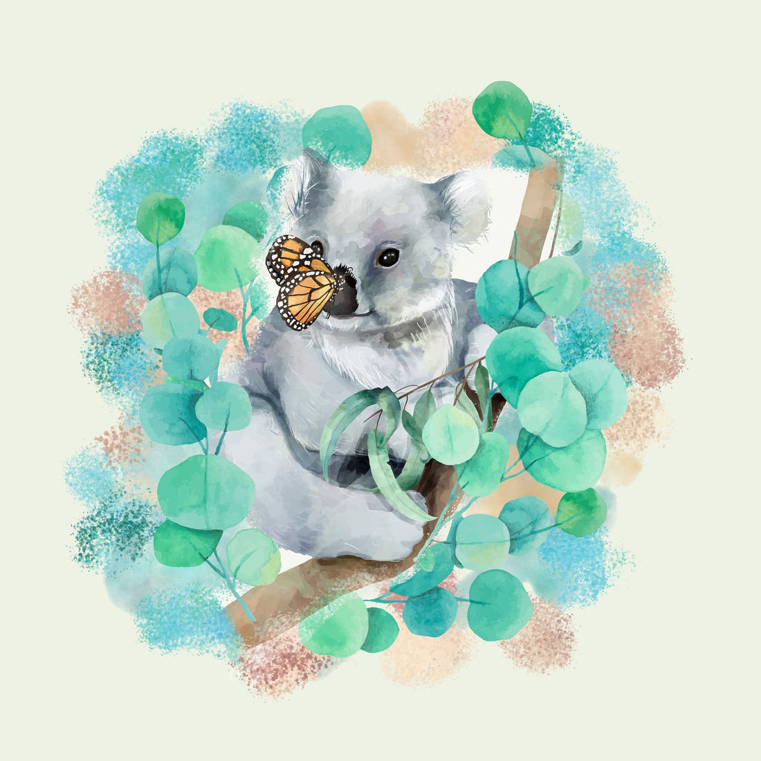 Design 323 Butterfly Koala Panel – full artwork close-up of the printed picture | Fabric by Missy Rose