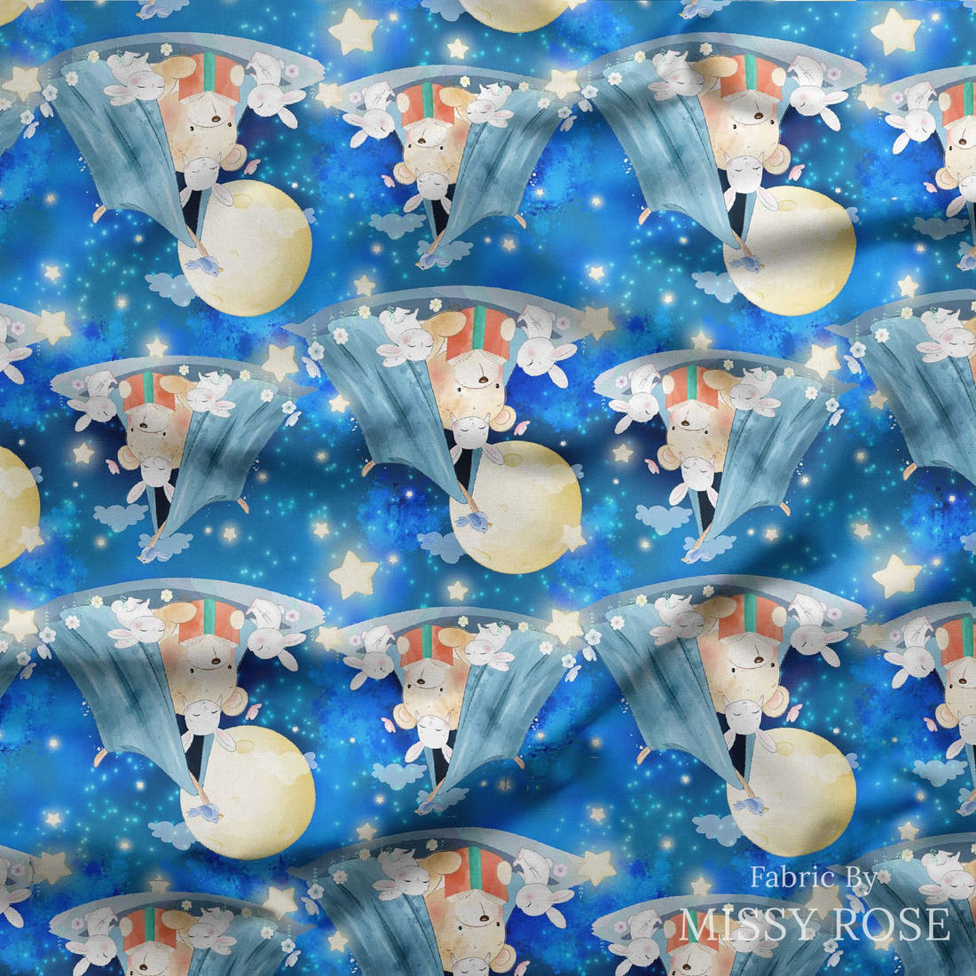 Design 324 Camping Bear Fabric draped fabric mockup – custom printed fabric by the metre | Fabric by Missy Rose