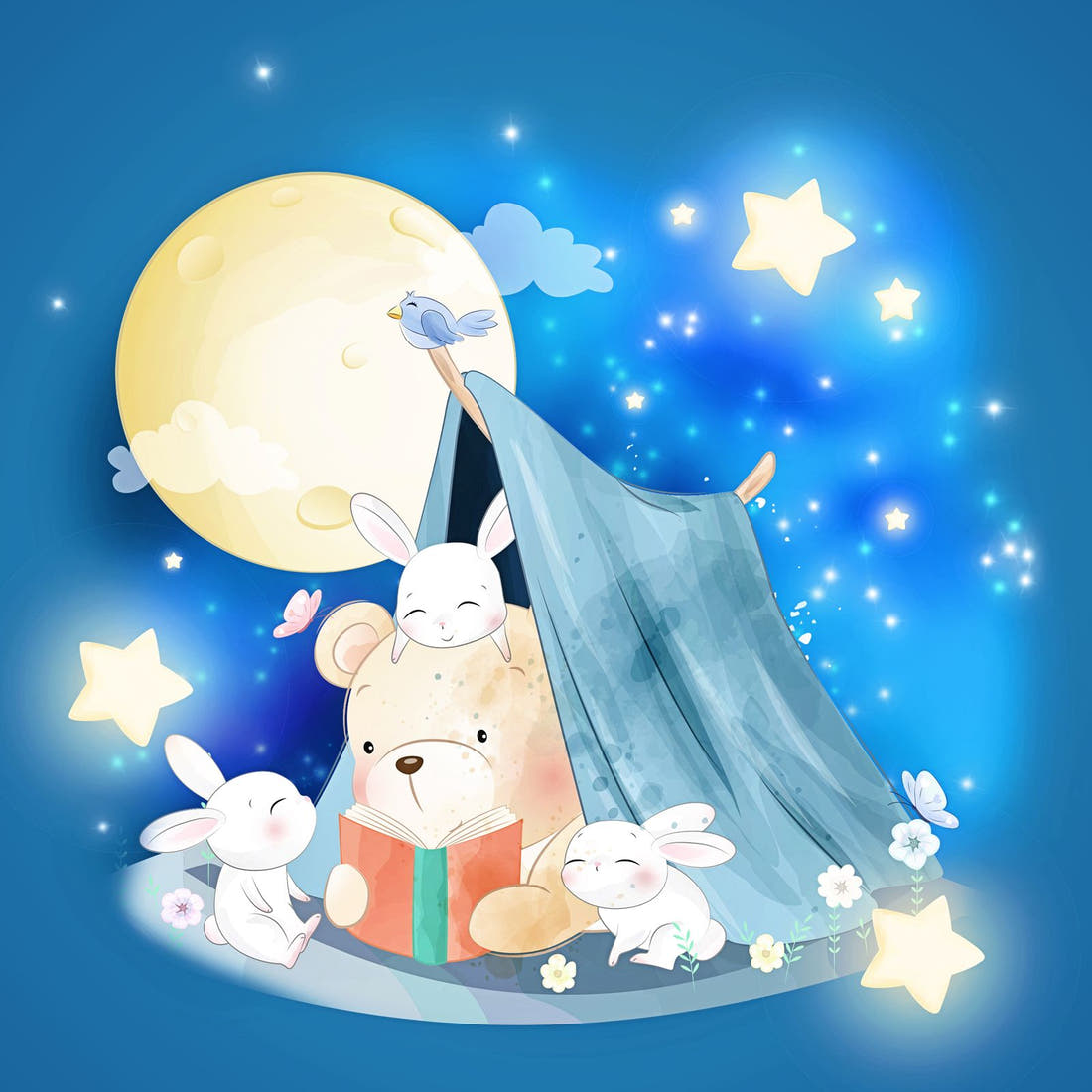 Design 324 Camping Bear Panel – full artwork close-up of the printed picture | Fabric by Missy Rose