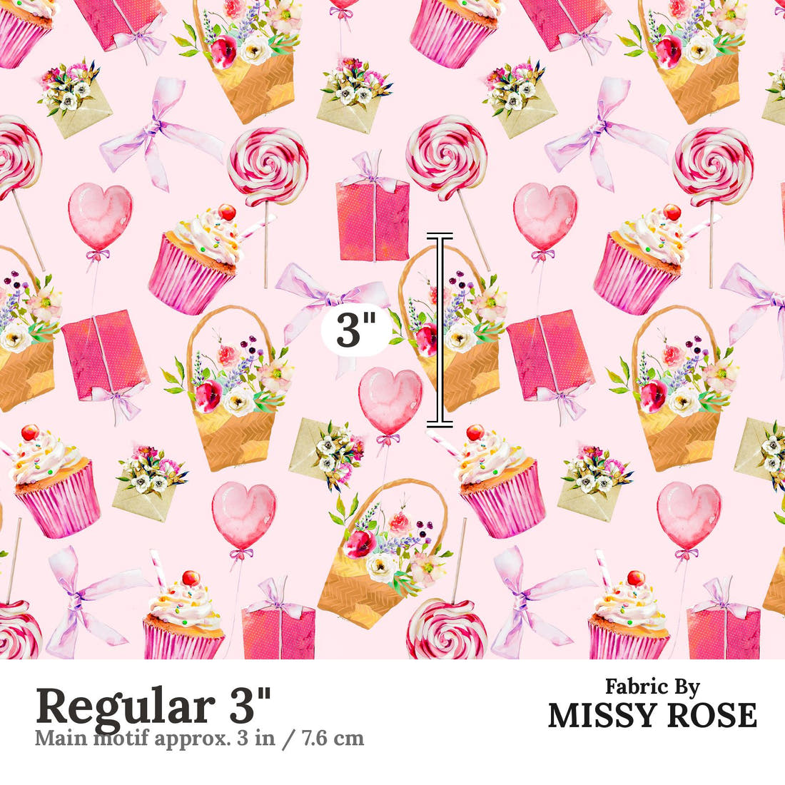 Design 325 Sweet Pink Fabric Regular 3" - print scale | Fabric by Missy Rose
