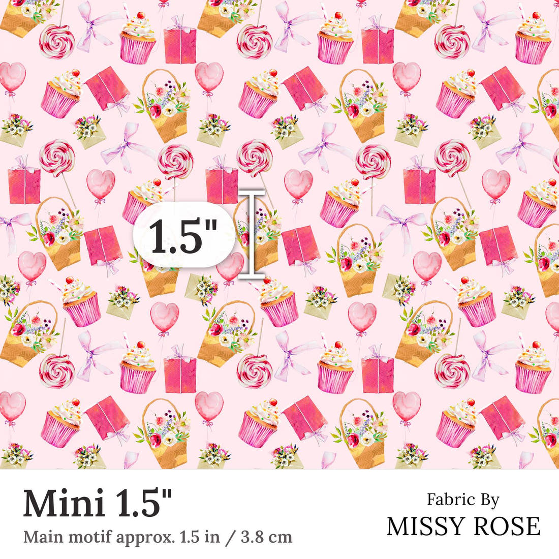 Design 325 Sweet Pink Fabric Mini 1.5 inch print scale guide | Fabric by Missy Rose