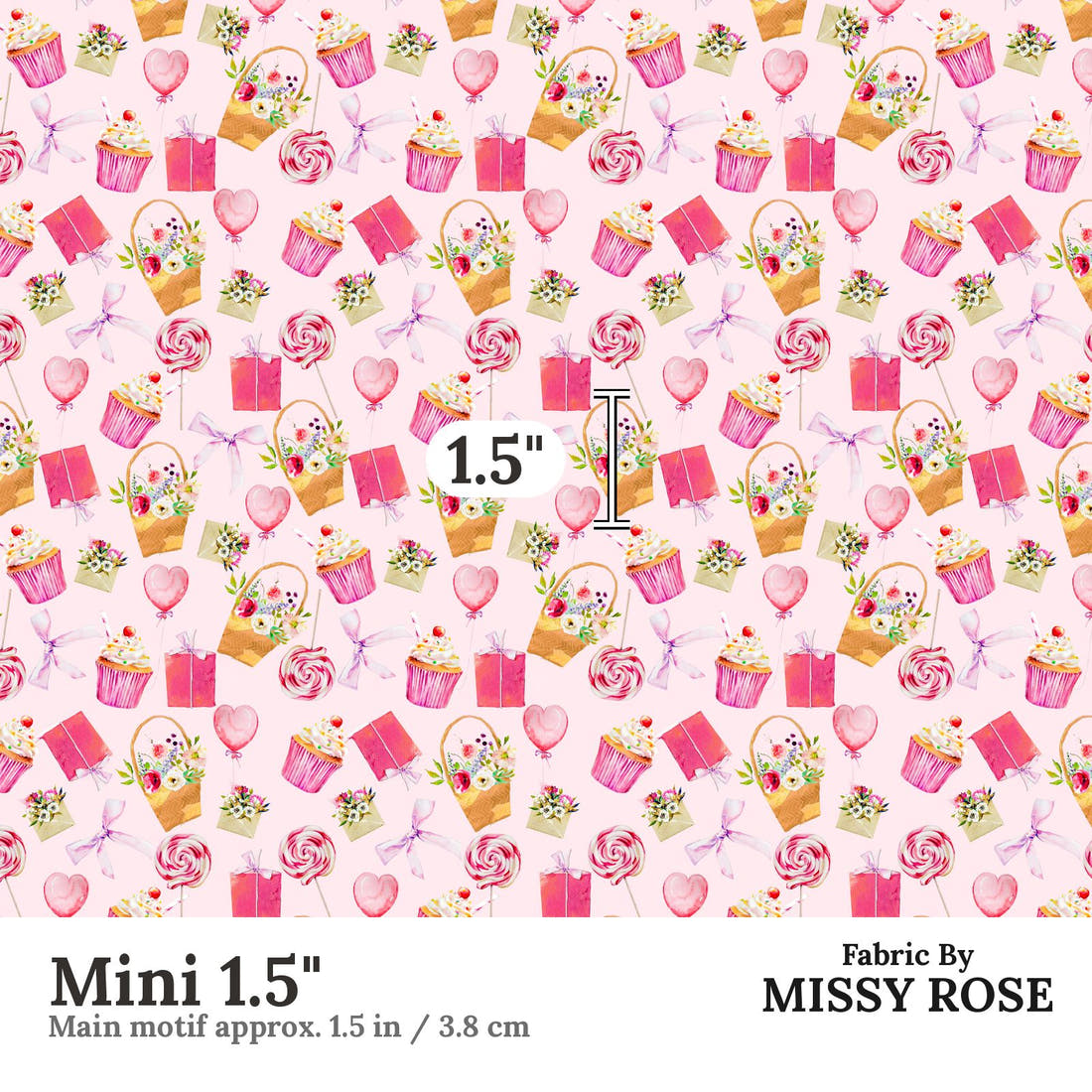 Design 325 Sweet Pink Fabric Mini 1.5" - print scale | Fabric by Missy Rose