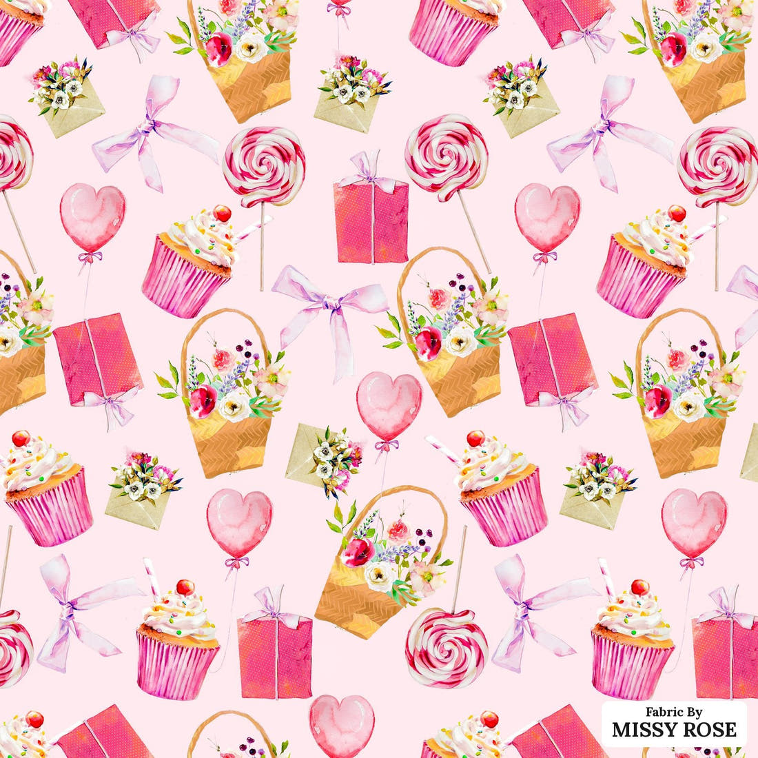 Design 325 Sweet Pink Fabric - flat view of the print, zoom in for detail | Fabric by Missy Rose