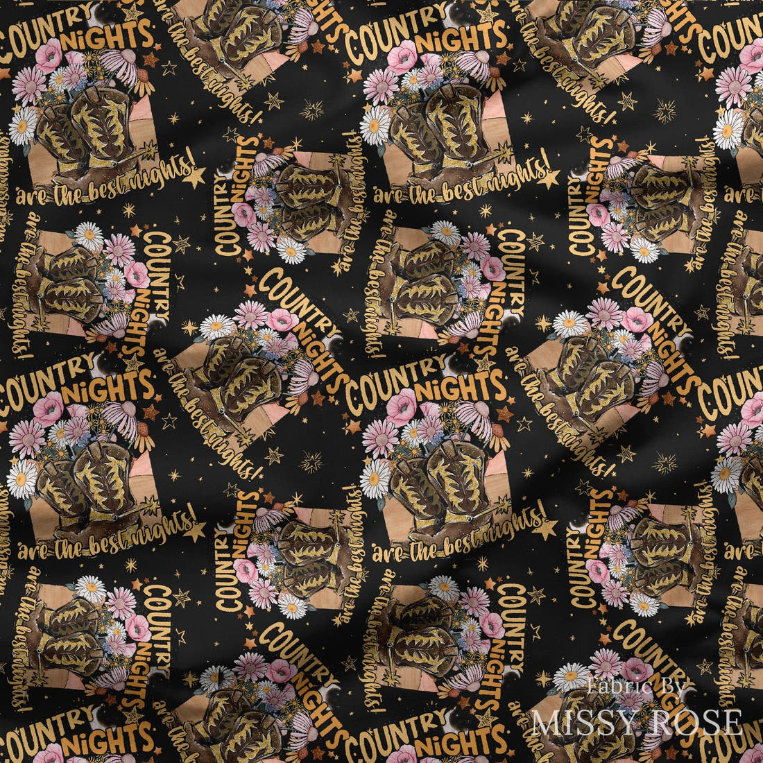 Design 326 Country Nights Fabric draped fabric mockup – custom printed fabric by the metre | Fabric by Missy Rose