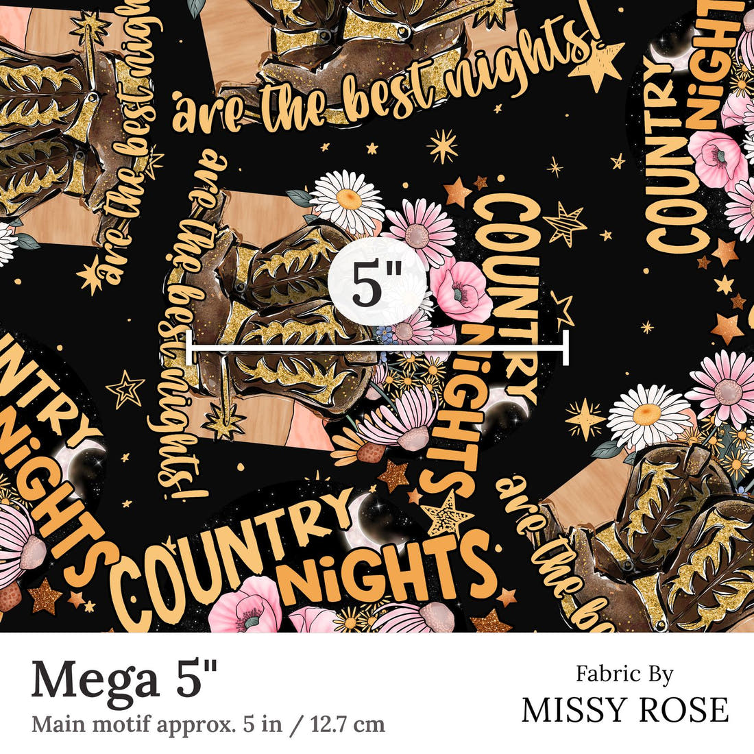 Design 326 Country Nights Fabric Mega 5 inch print scale guide | Fabric by Missy Rose