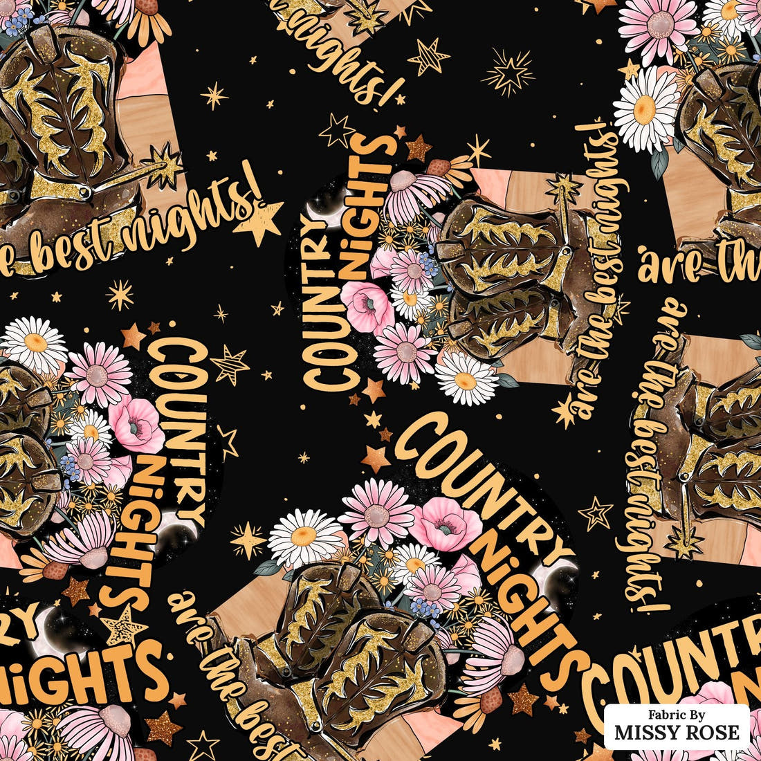 Design 326 Country Nights Fabric - flat view of the print, zoom in for detail | Fabric by Missy Rose
