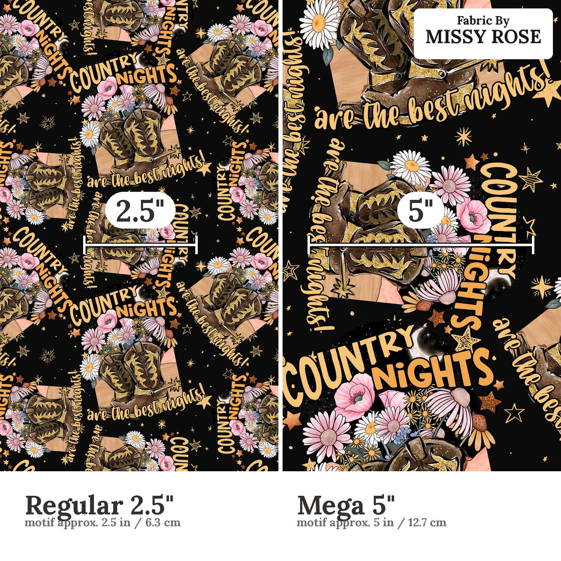 Design 326 Country Nights Fabric size comparison - print scale | Fabric by Missy Rose