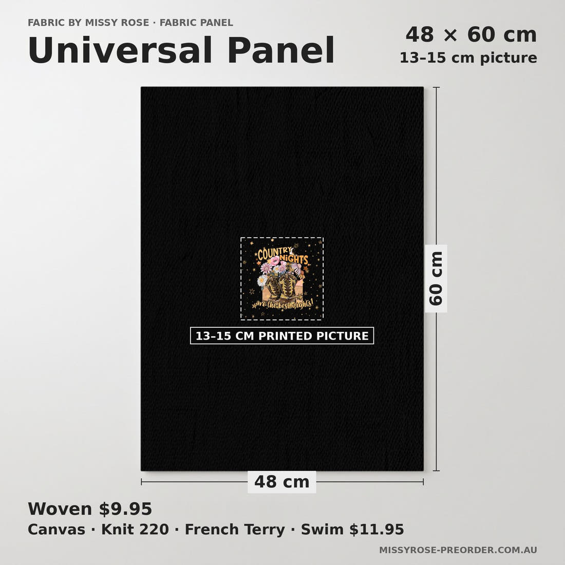 Design 326 Country Nights Panel universal panel sizing – 13–15 cm printed picture on 48 × 60 cm fabric | Fabric by Missy Rose