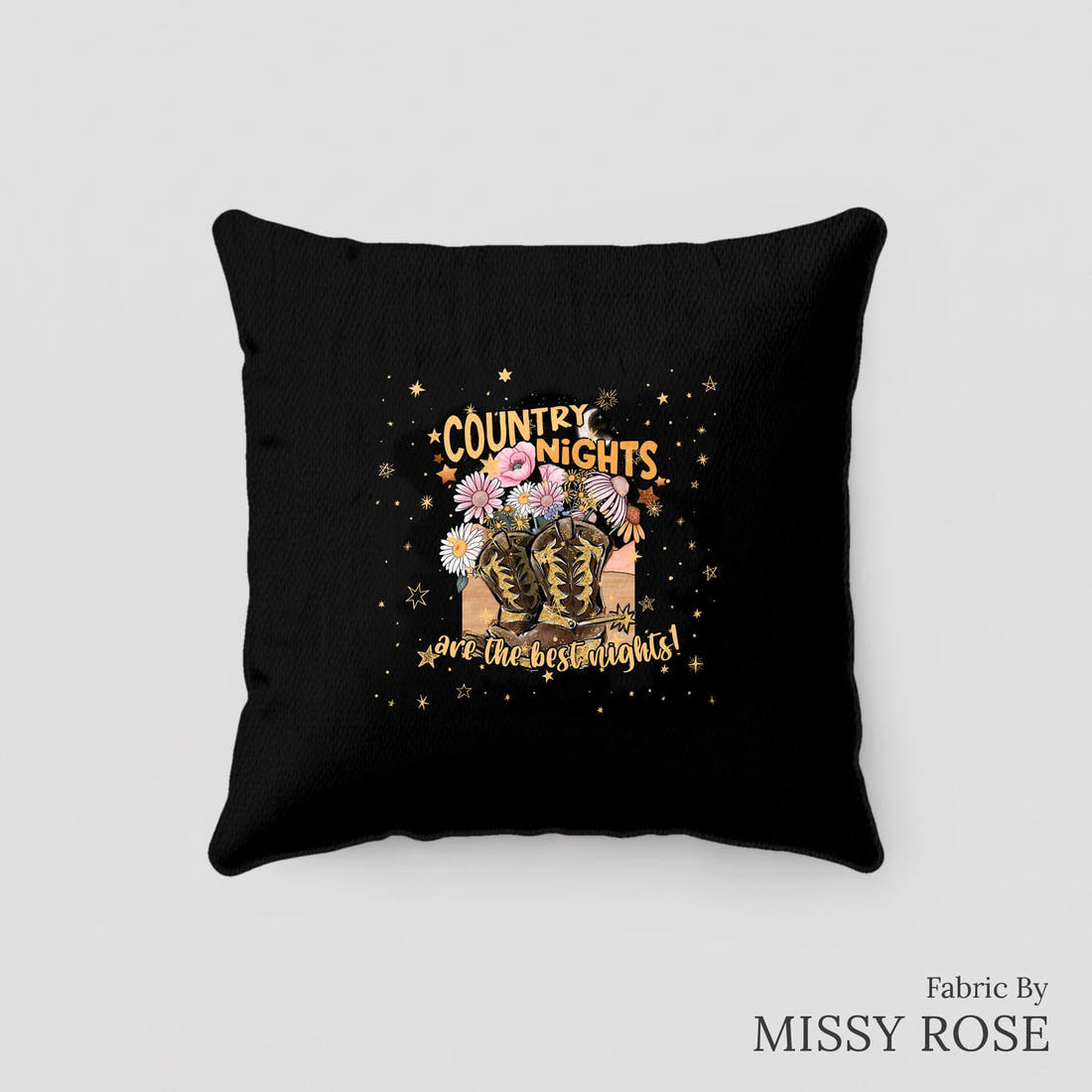 Design 326 Country Nights Panel sewn into a cushion – see how the panel looks made up | Fabric by Missy Rose