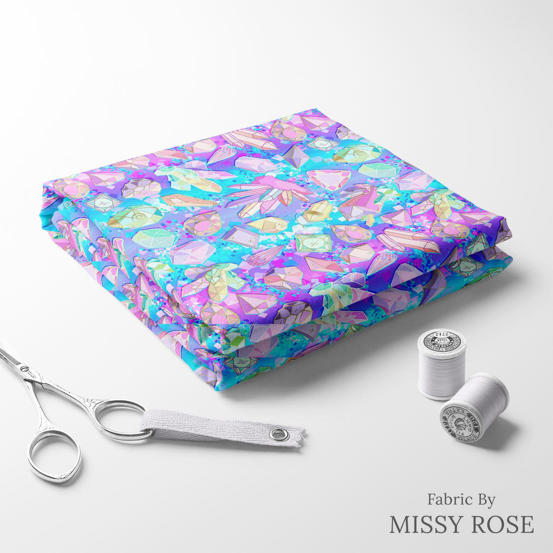 Design 327 Crystals Fabric folded fabric stack with matching thread – pre-order fabric Australia | Fabric by Missy Rose
