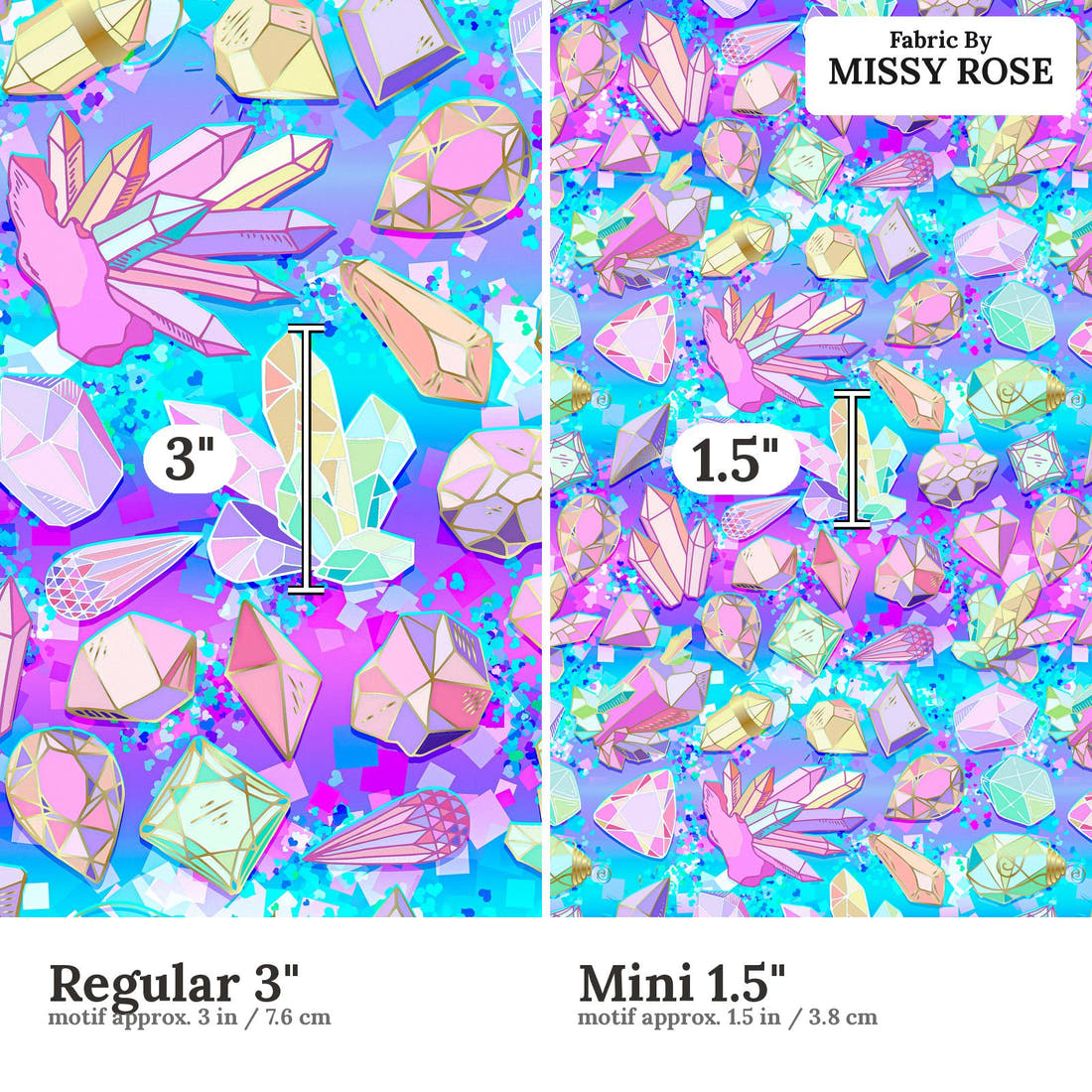 Design 327 Crystals Fabric size comparison - print scale | Fabric by Missy Rose