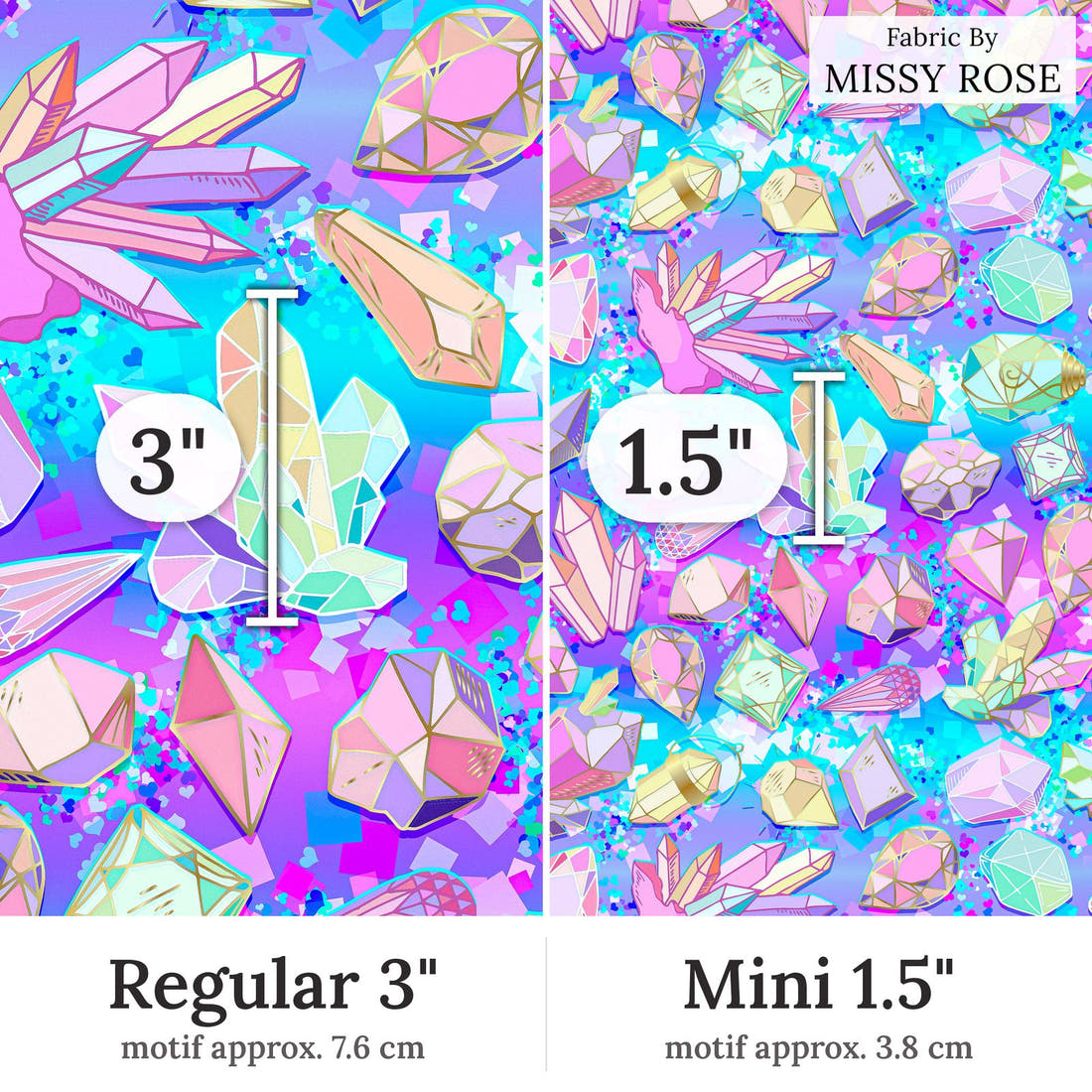 Design 327 Crystals Fabric Regular 3 inch vs Mini 1.5 inch print scale side by side | Fabric by Missy Rose