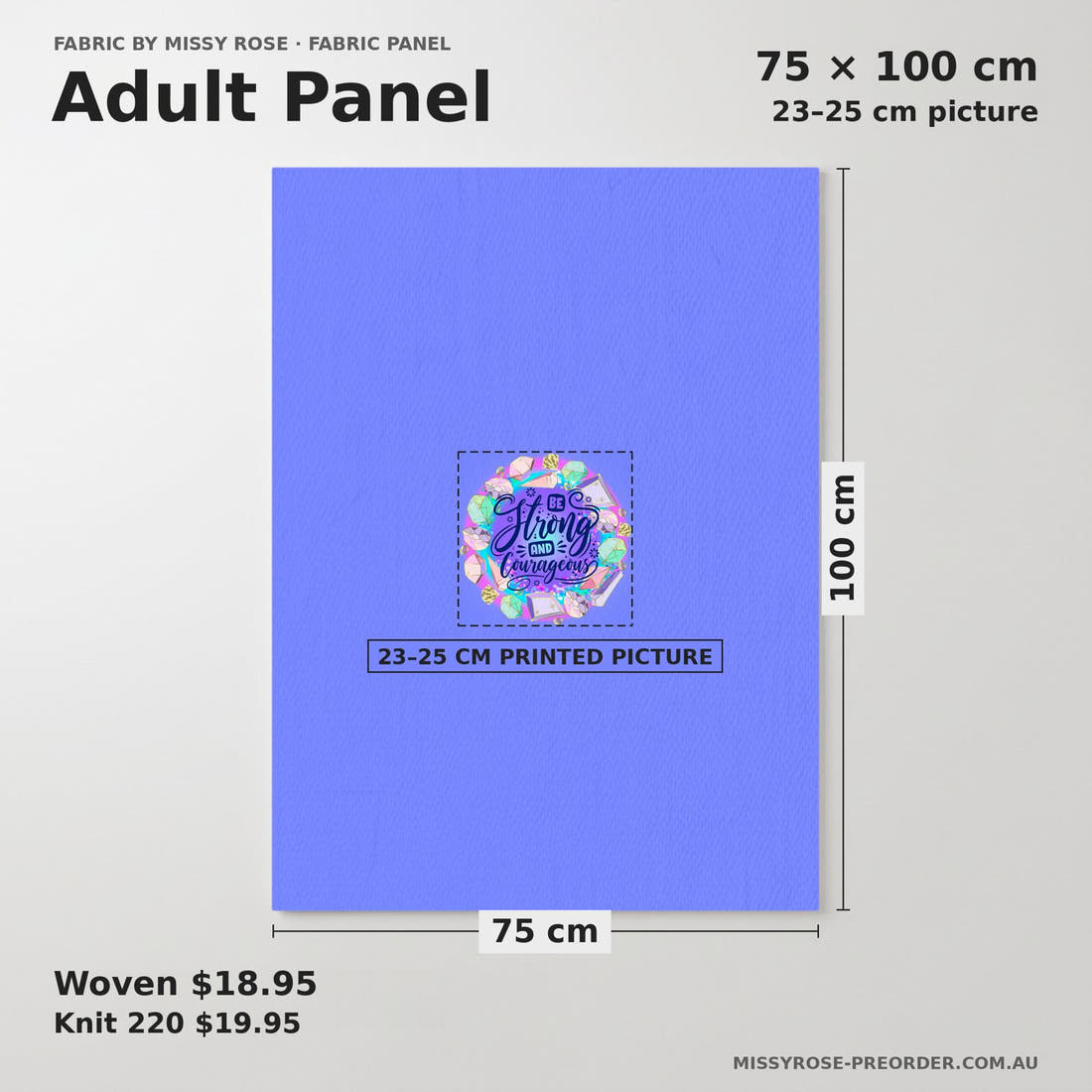 Design 327 Crystals Panel adult panel sizing – 23–25 cm printed picture on 75 × 100 cm fabric | Fabric by Missy Rose
