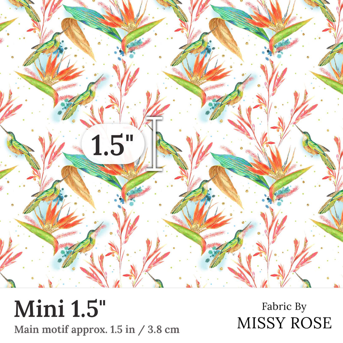 Design 328 Hummingbird Fabric Mini 1.5 inch print scale guide | Fabric by Missy Rose