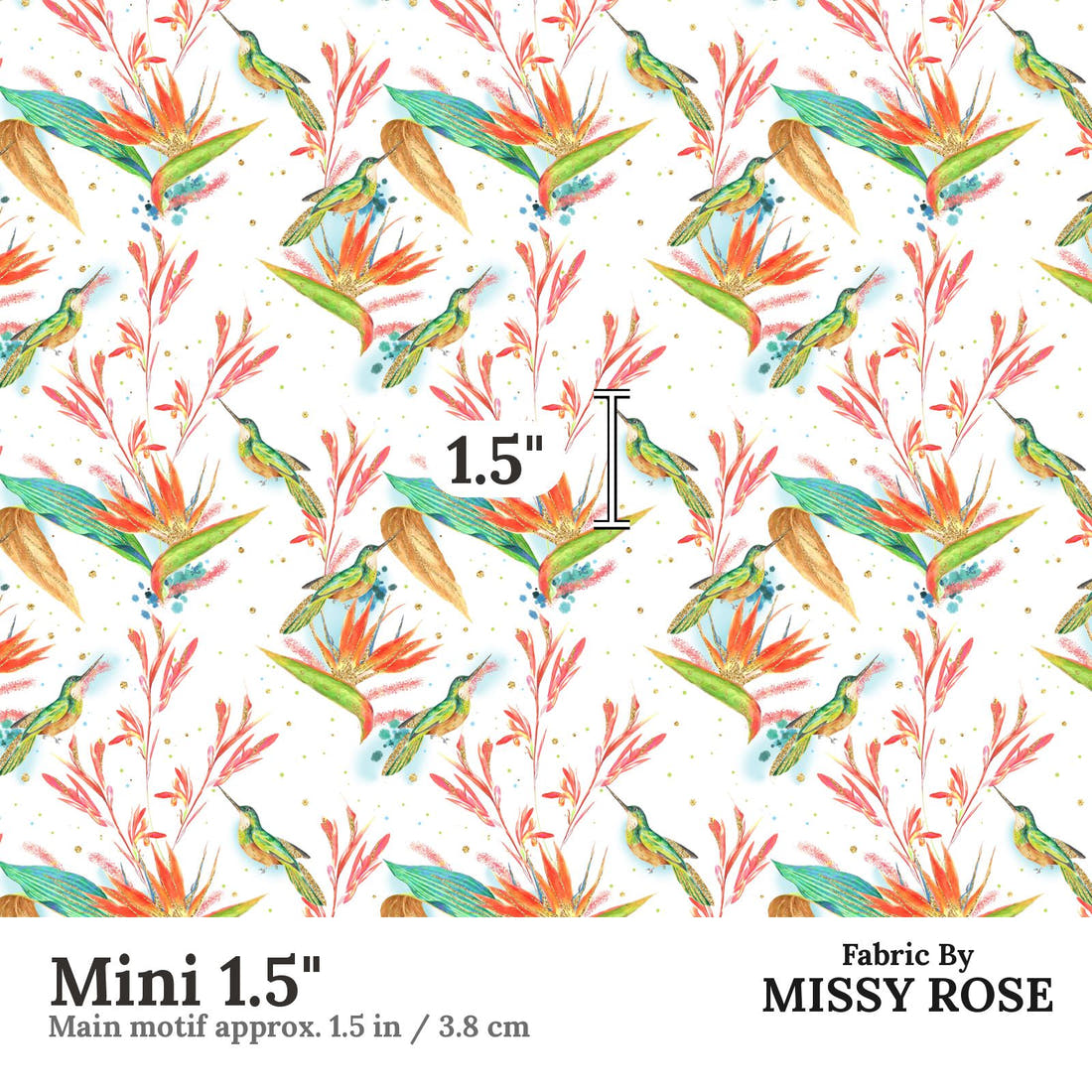 Design 328 Hummingbird Fabric Mini 1.5" - print scale | Fabric by Missy Rose