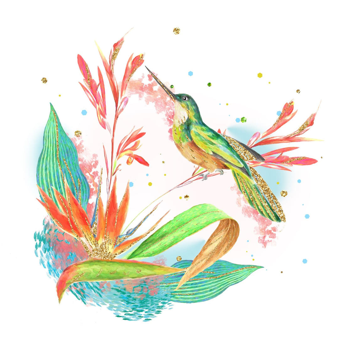Design 328 Hummingbird Panel – full artwork close-up of the printed picture | Fabric by Missy Rose