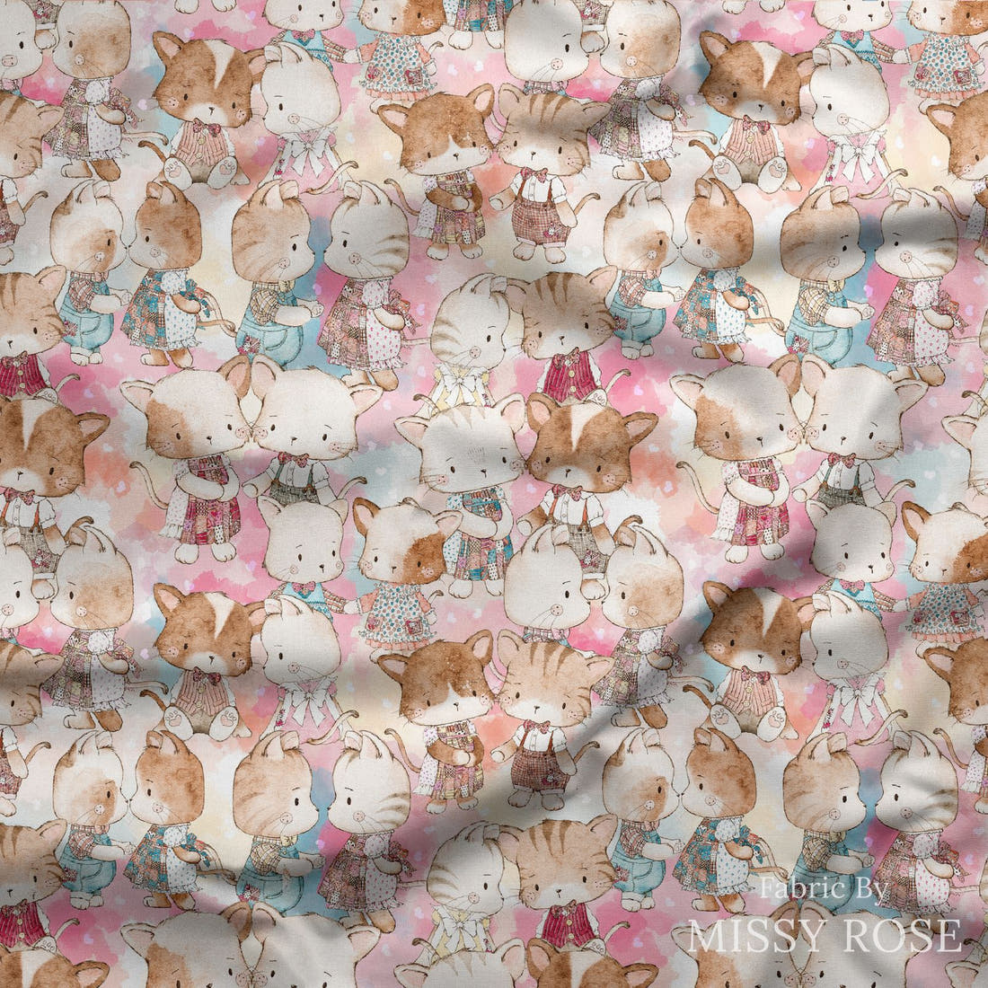 Design 329 Cute Cats Fabric draped fabric mockup – custom printed fabric by the metre | Fabric by Missy Rose