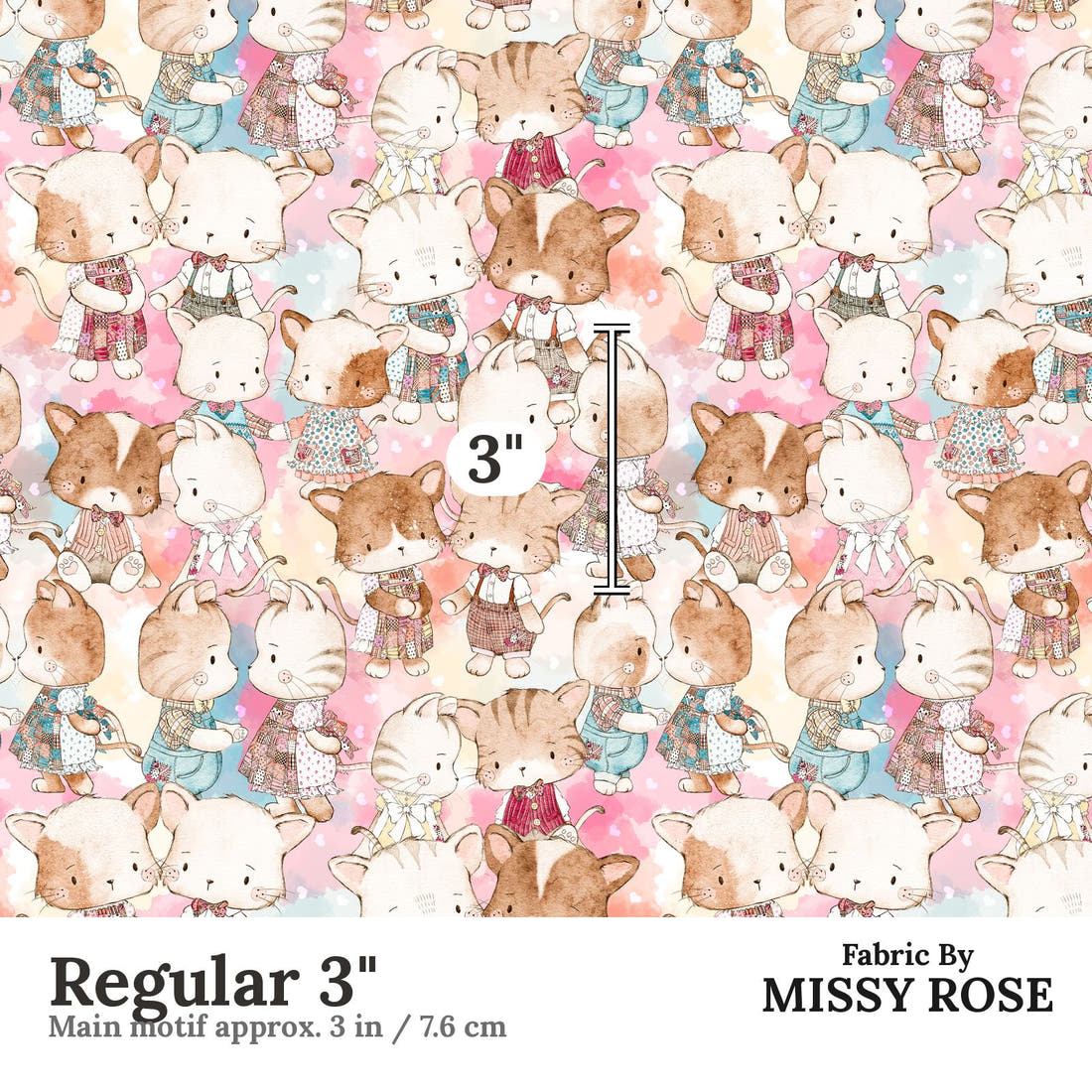 Design 329 Cute Cats Fabric Regular 3" - print scale | Fabric by Missy Rose
