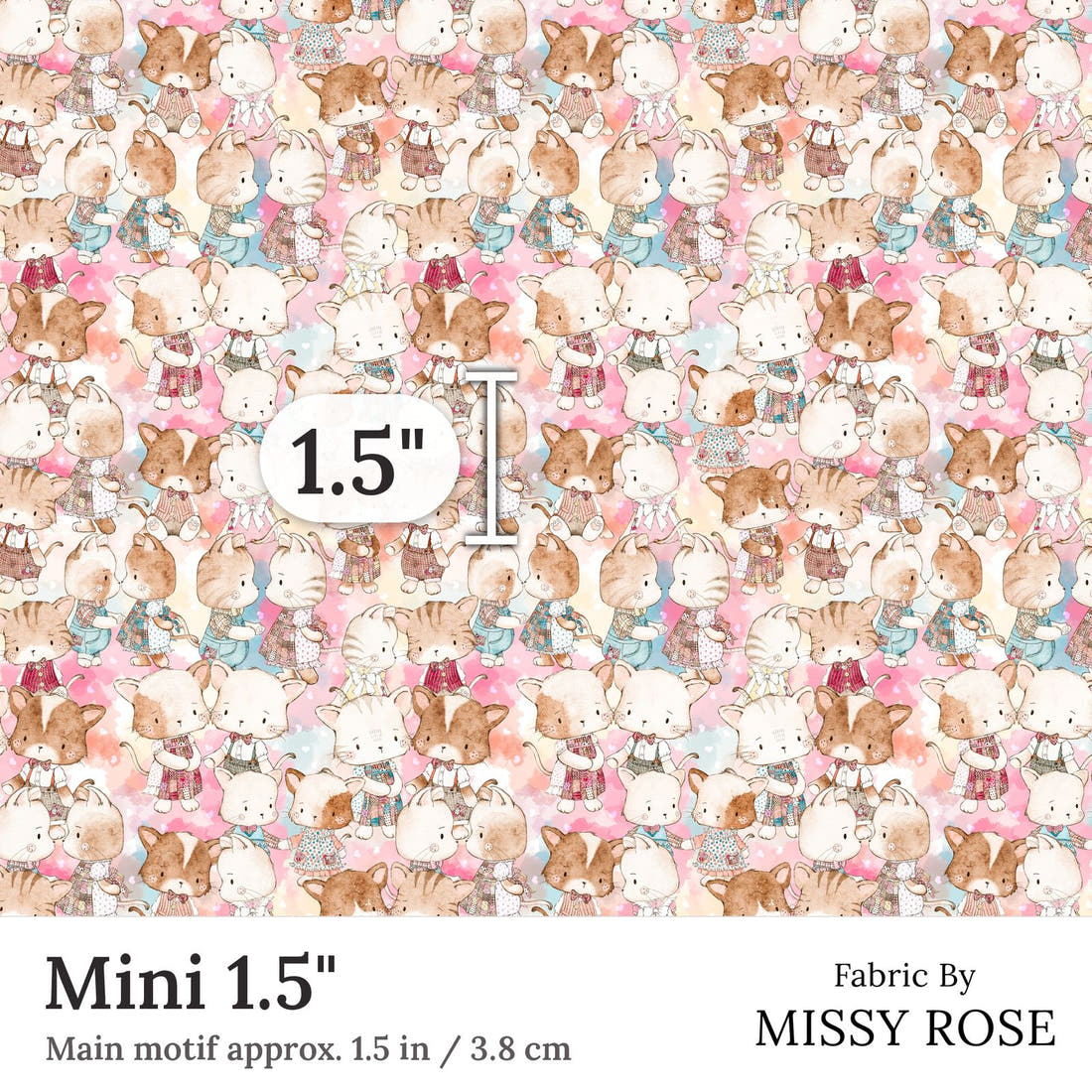 Design 329 Cute Cats Fabric Mini 1.5 inch print scale guide | Fabric by Missy Rose