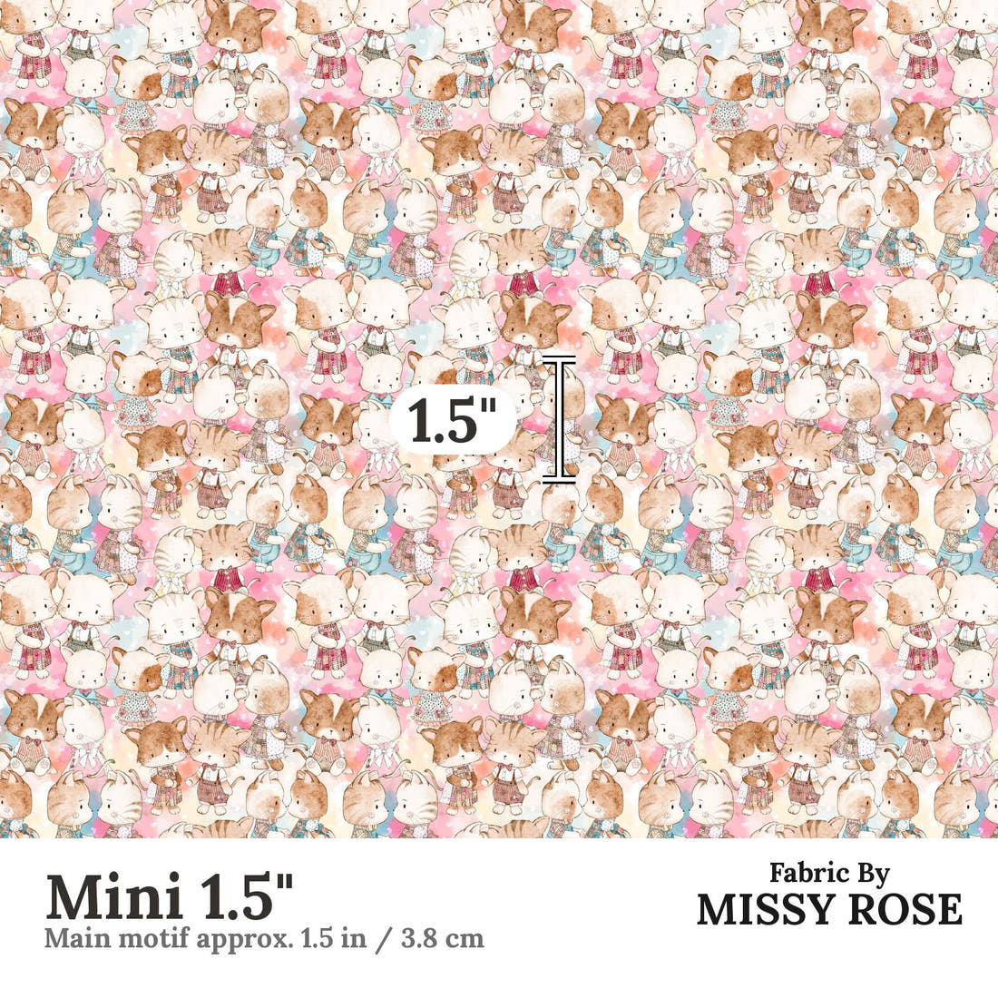 Design 329 Cute Cats Fabric Mini 1.5" - print scale | Fabric by Missy Rose