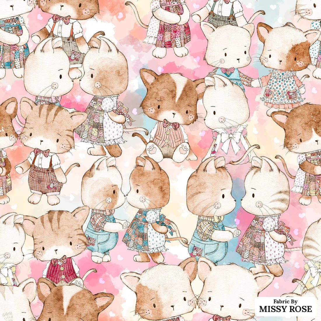 Design 329 Cute Cats Fabric - flat view of the print, zoom in for detail | Fabric by Missy Rose