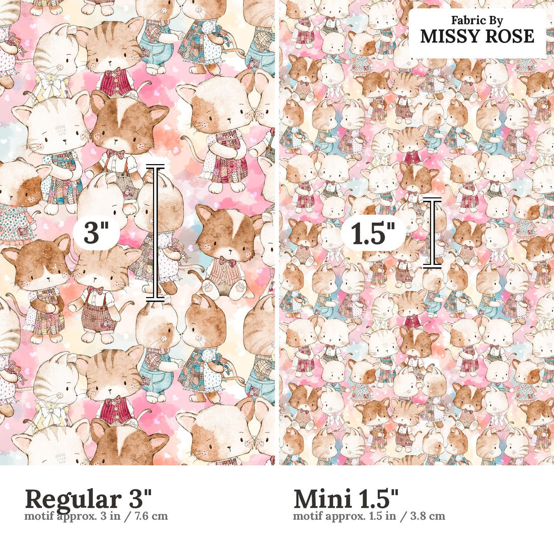 Design 329 Cute Cats Fabric size comparison - print scale | Fabric by Missy Rose