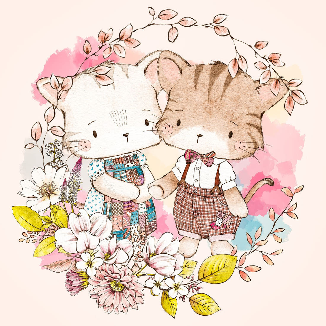 Design 329 Cute Cats Panel – full artwork close-up of the printed picture | Fabric by Missy Rose