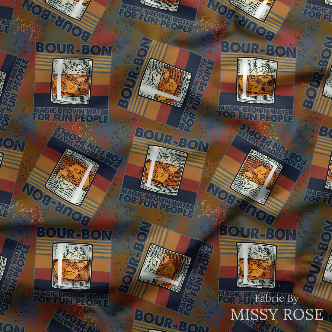 Design 33 Bourbon Fabric draped fabric mockup – custom printed fabric by the metre | Fabric by Missy Rose