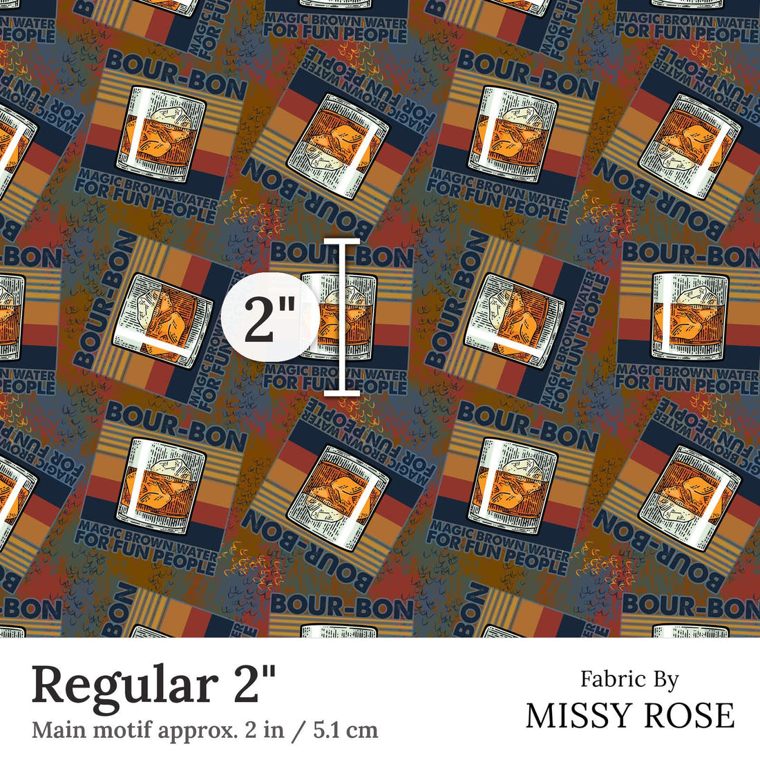 Design 33 Bourbon Fabric Regular 2 inch print scale guide | Fabric by Missy Rose