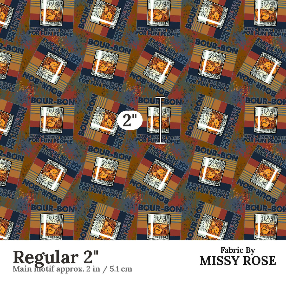 Design 33 Bourbon Fabric Regular 2" - print scale | Fabric by Missy Rose