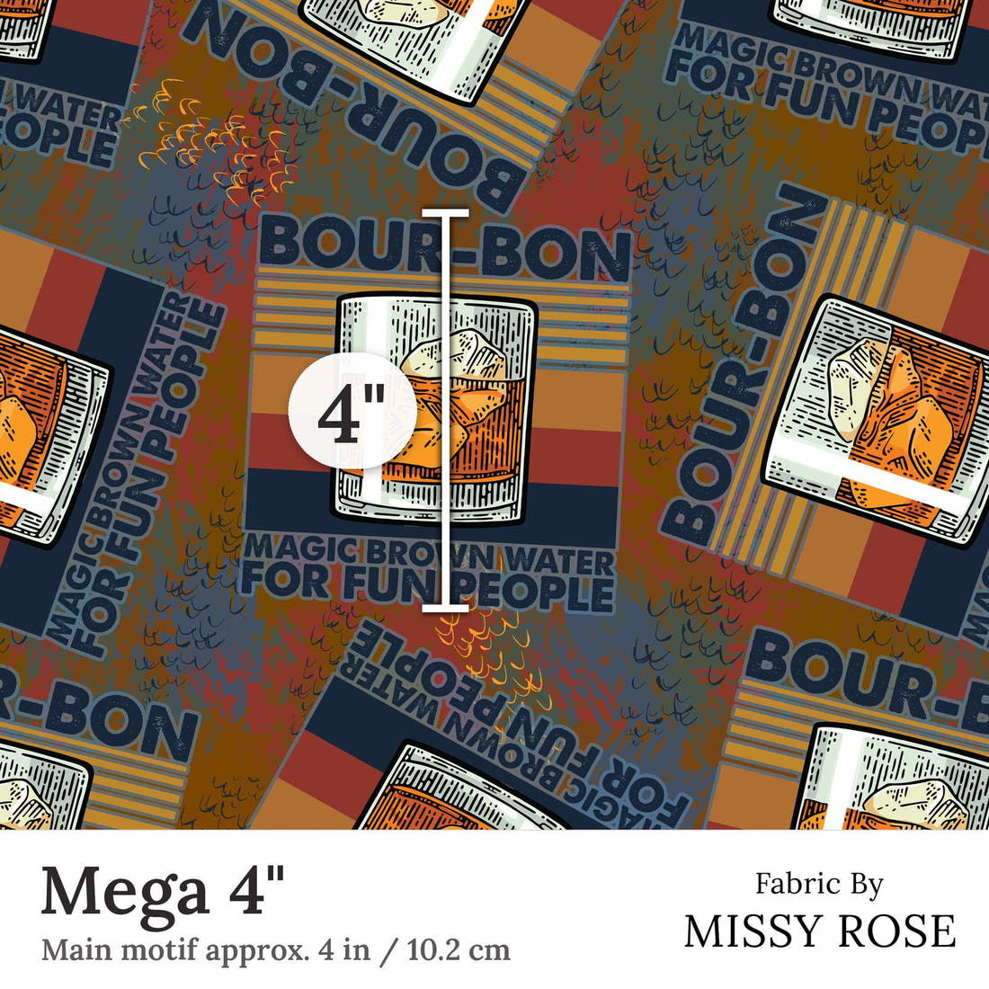 Design 33 Bourbon Fabric Mega 4 inch print scale guide | Fabric by Missy Rose