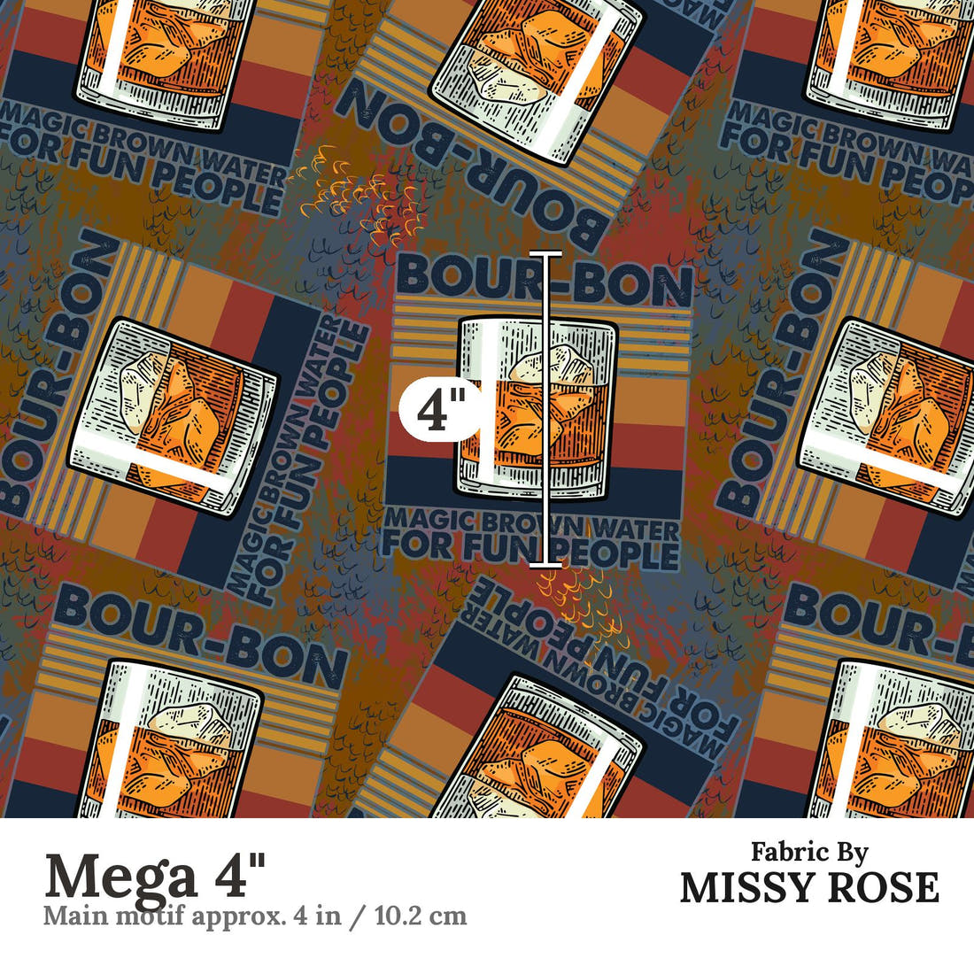 Design 33 Bourbon Fabric Mega 4" - print scale | Fabric by Missy Rose