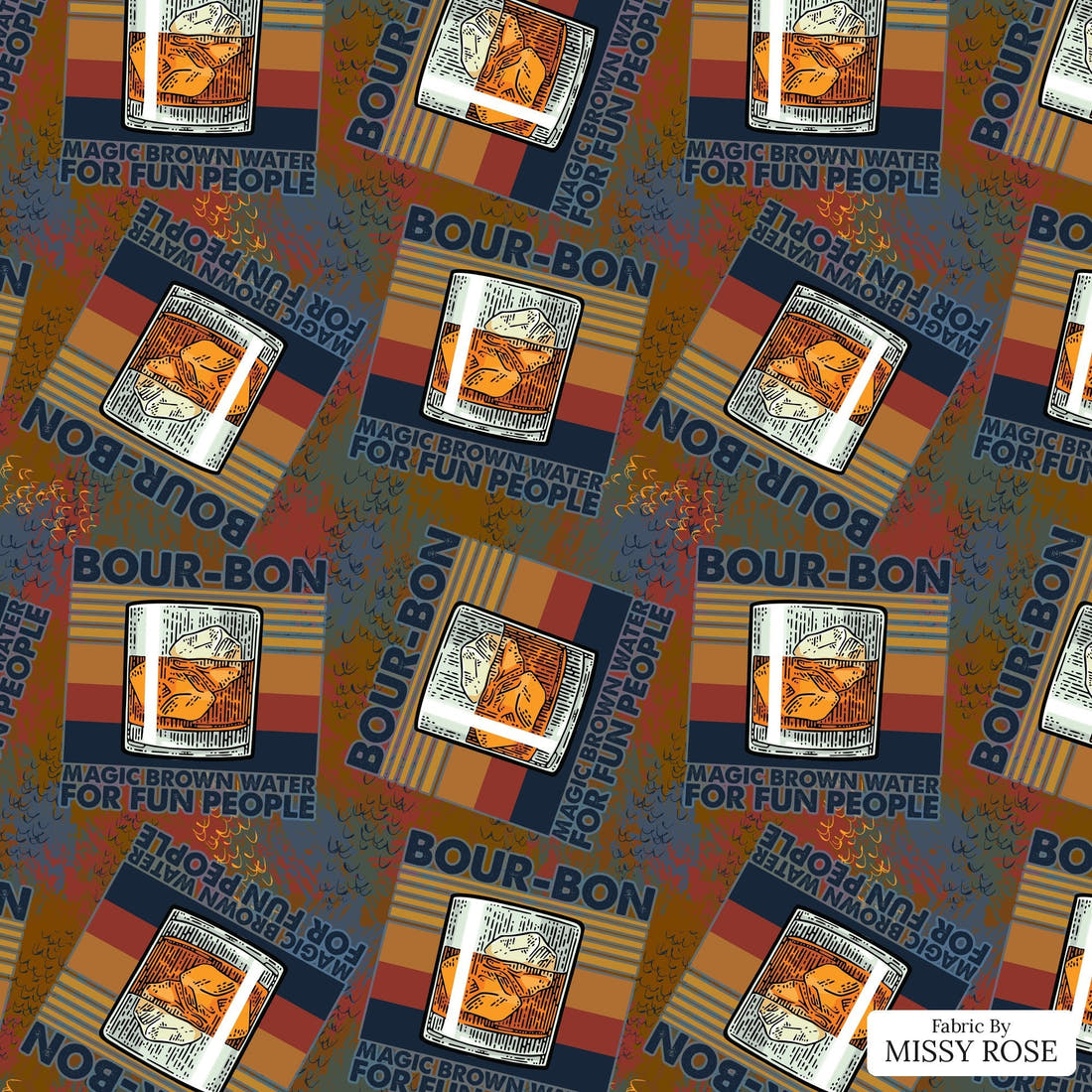 Design 33 Bourbon Fabric - flat view of the print, zoom in for detail | Fabric by Missy Rose