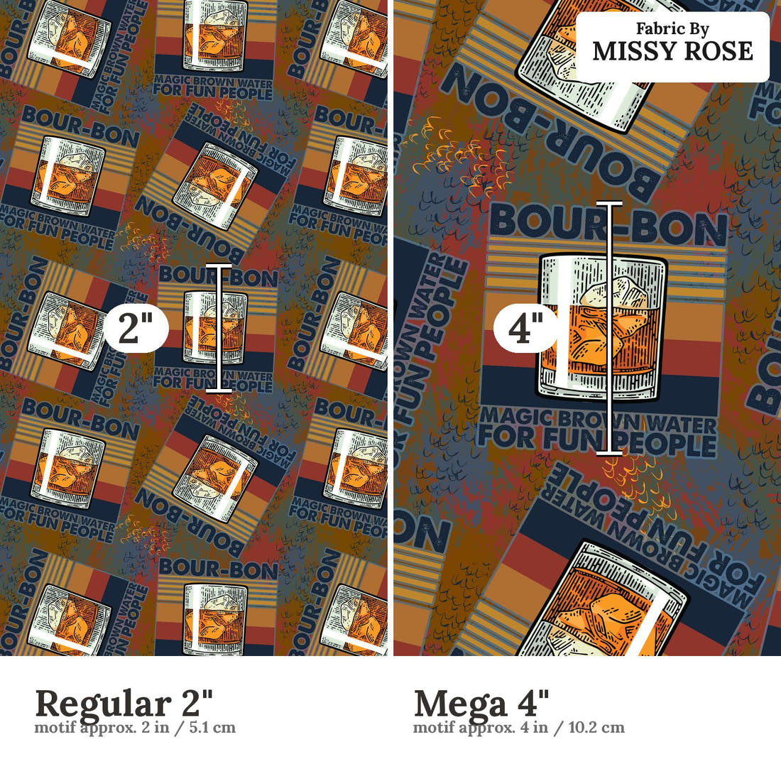 Design 33 Bourbon Fabric size comparison - print scale | Fabric by Missy Rose