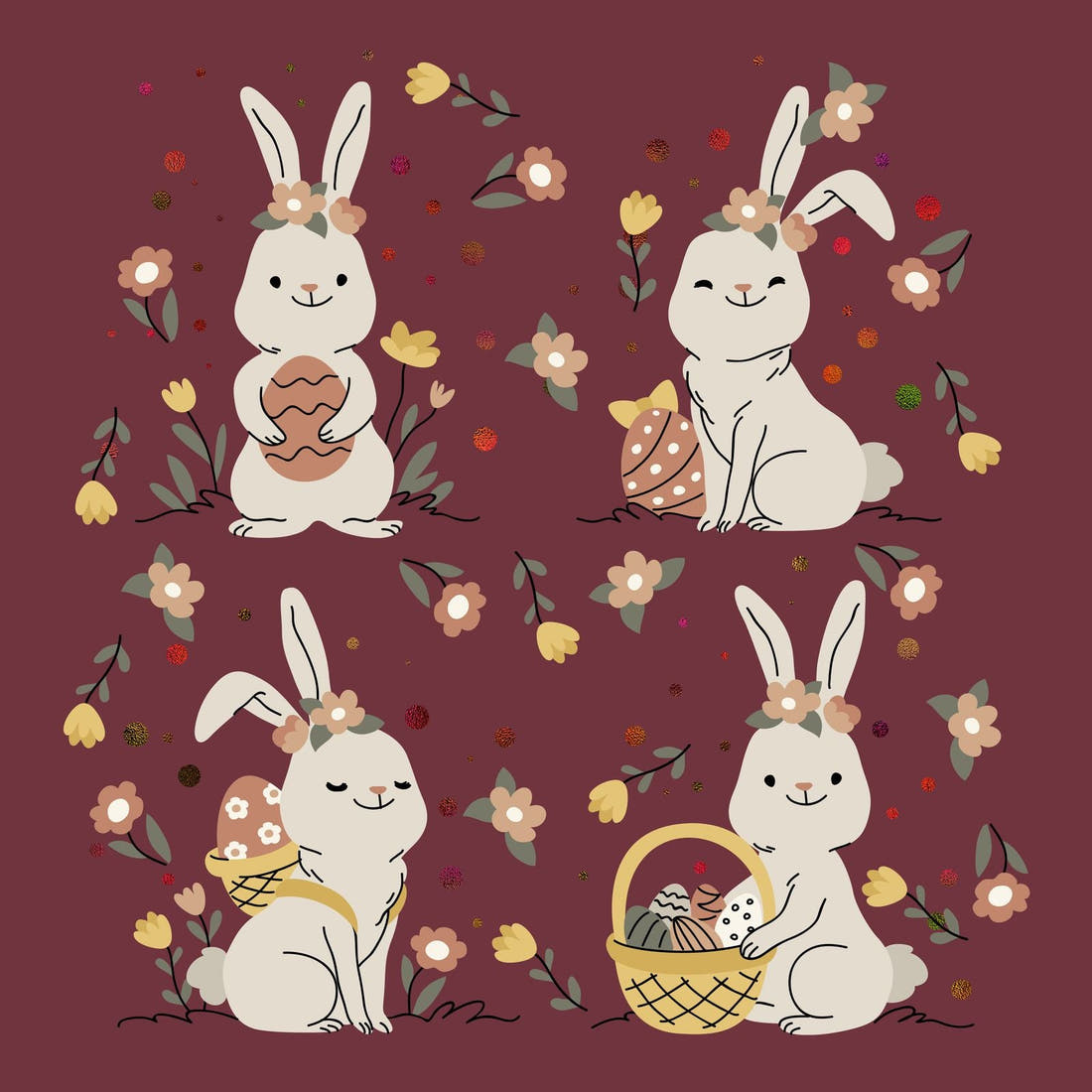 Design 330 Maroon Rabbit Panel – full artwork close-up of the printed picture | Fabric by Missy Rose