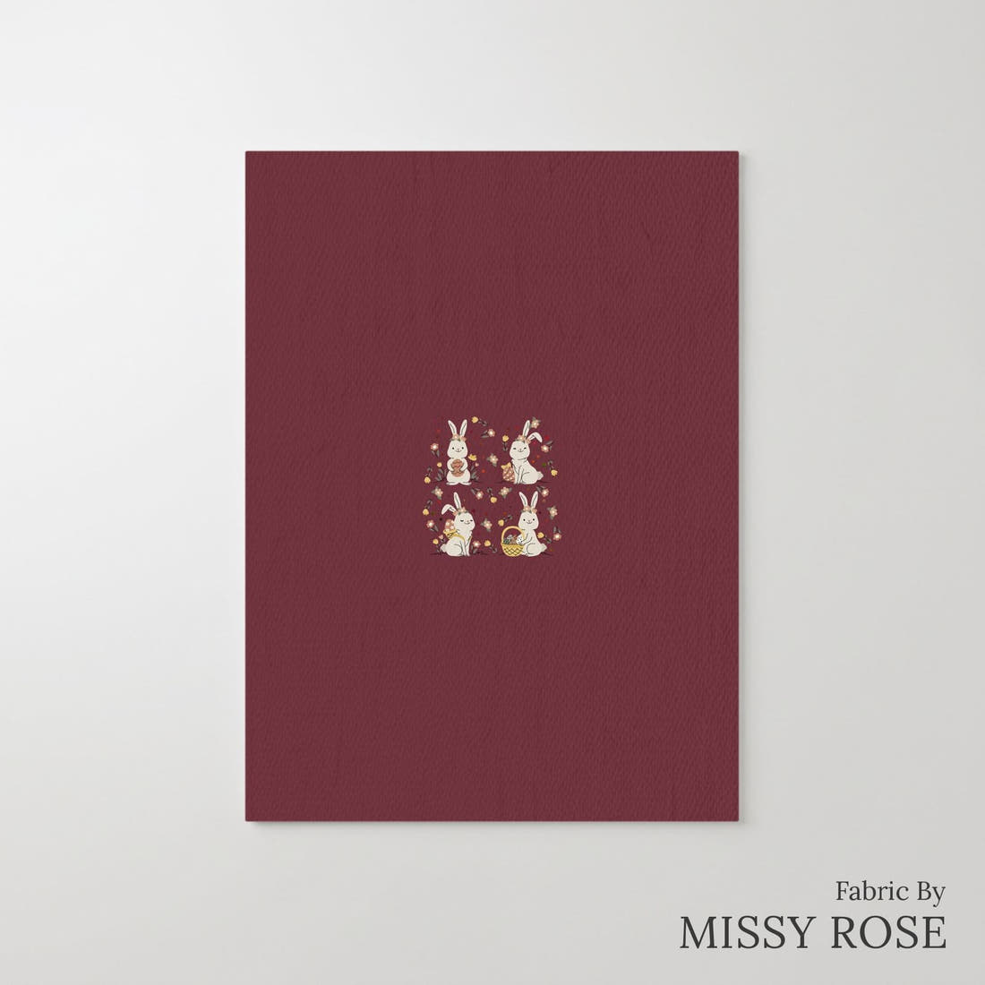 Design 330 Maroon Rabbit Panel – printed fabric panel with centred picture, custom printed to order | Fabric by Missy Rose